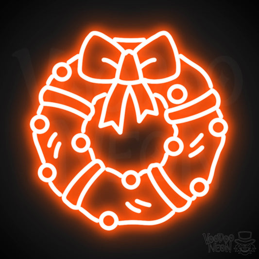 Christmas Wreath Neon Sign - Neon Christmas Sign - Wall Art - Color Orange