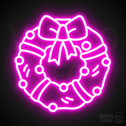 Christmas Wreath Neon Sign - Neon Christmas Sign - Wall Art - Color Pink