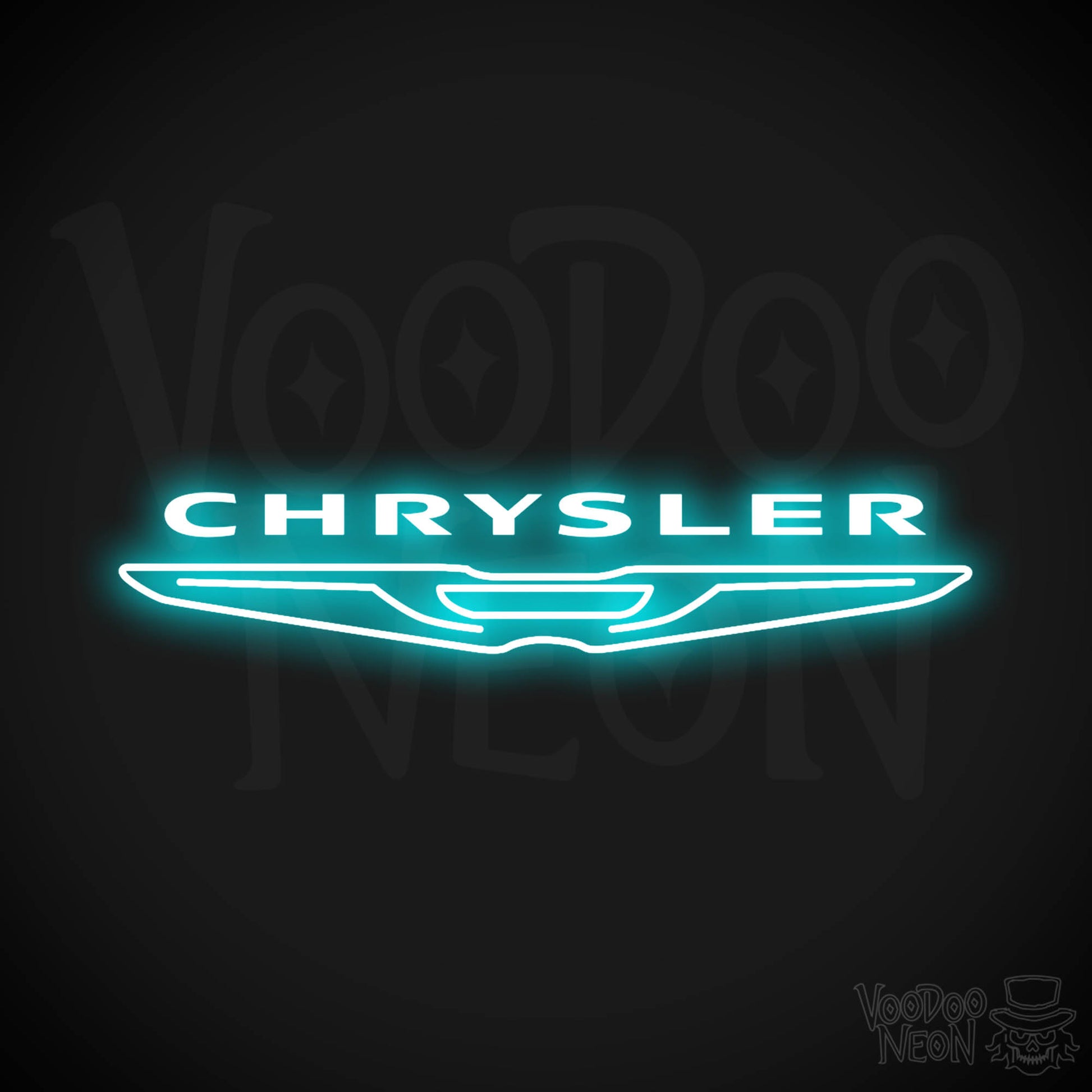 Chrysler Neon Sign - Neon Chrysler Sign - Chrysler Logo Wall Art - Color Ice Blue