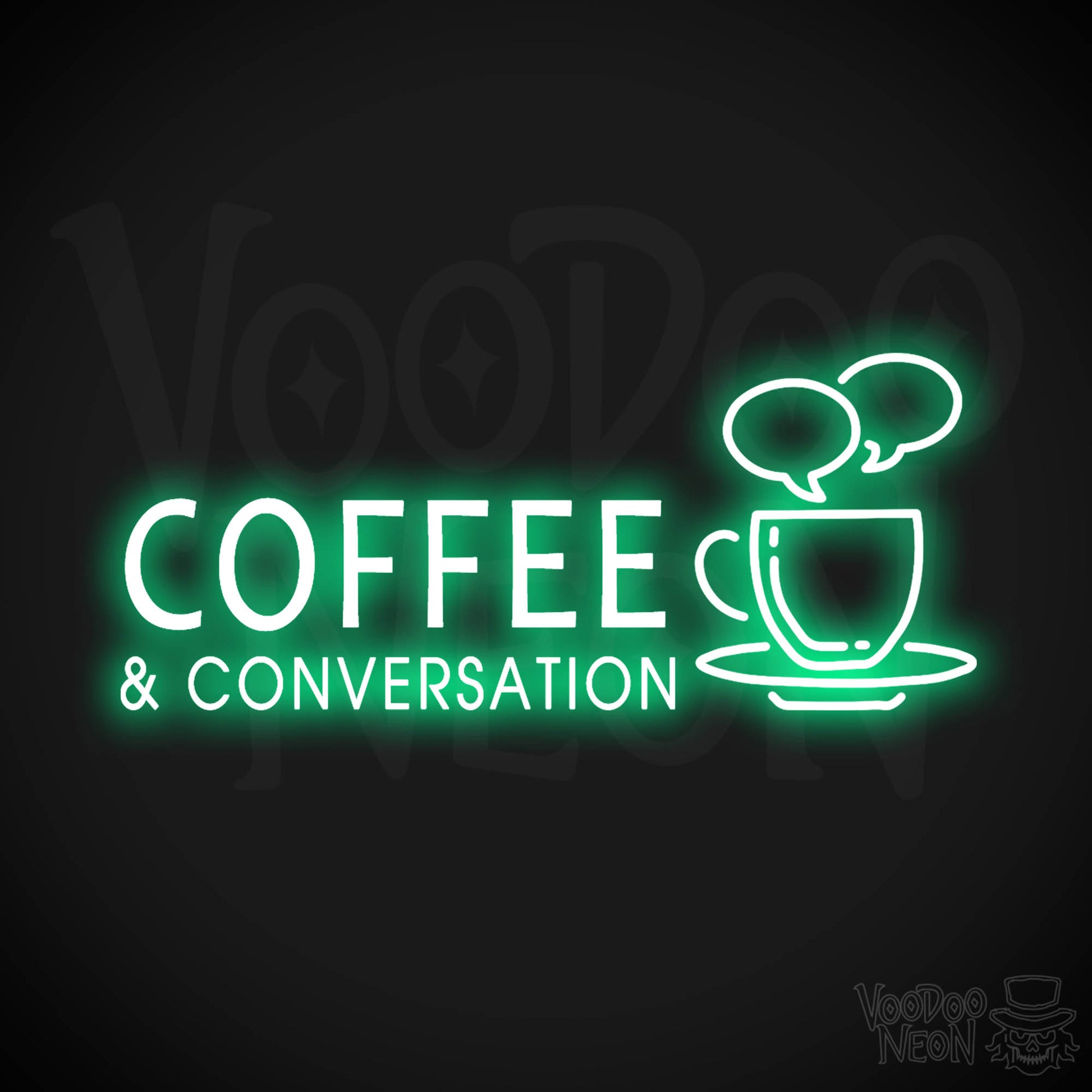 Coffee & Conversation Neon Sign - Neon Coffee & Conversation Sign - LED Lights - Color Green