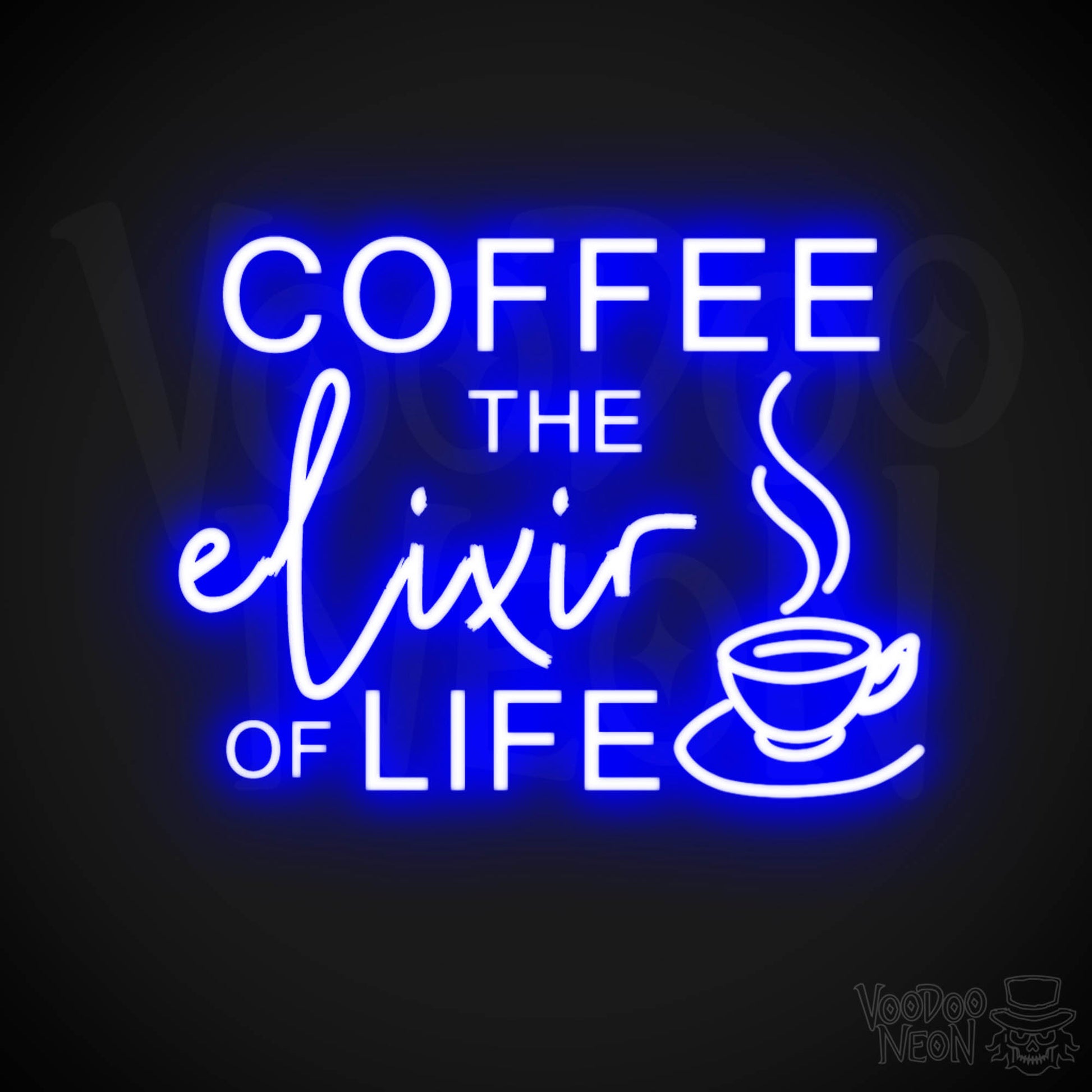 Coffee - The Elixir Of Life Neon Sign - The Elixir Of Life Sign - Color Dark Blue
