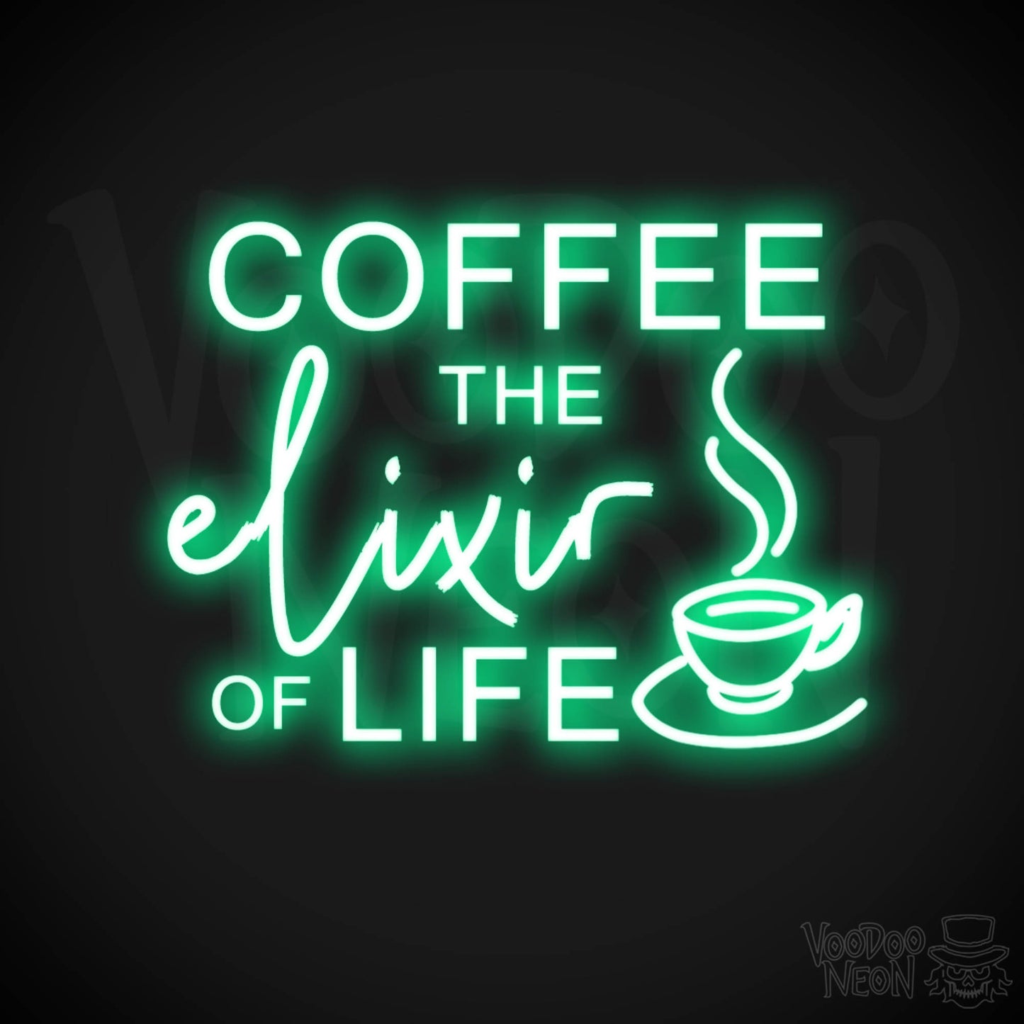 Coffee - The Elixir Of Life Neon Sign - The Elixir Of Life Sign - Color Green