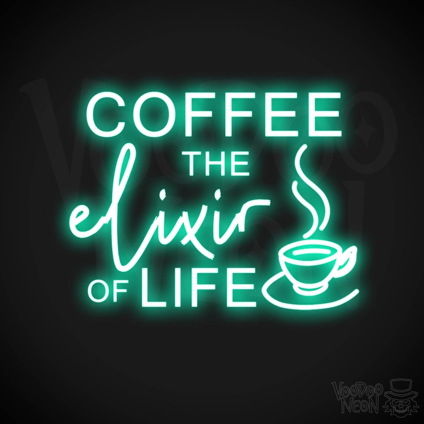 Coffee - The Elixir Of Life Neon Sign - The Elixir Of Life Sign - Color Light Green