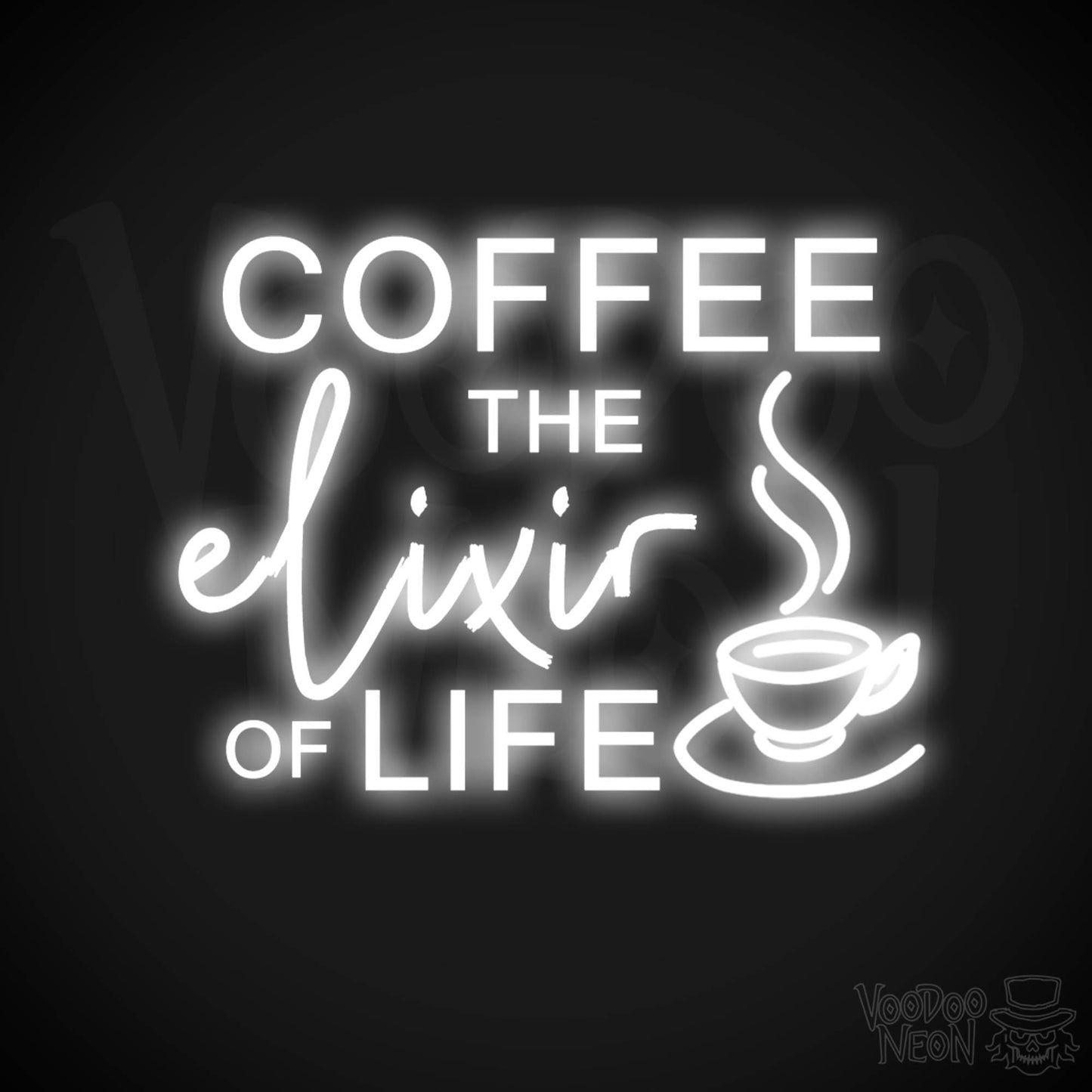 Coffee - The Elixir Of Life Neon Sign - The Elixir Of Life Sign - Color White