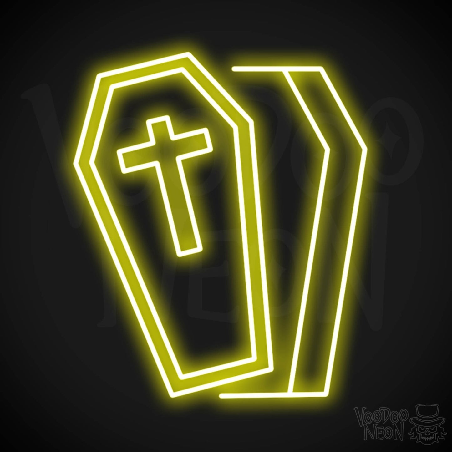 Coffin Neon Sign - Neon Coffin Wall Art - LED Sign - Color Yellow