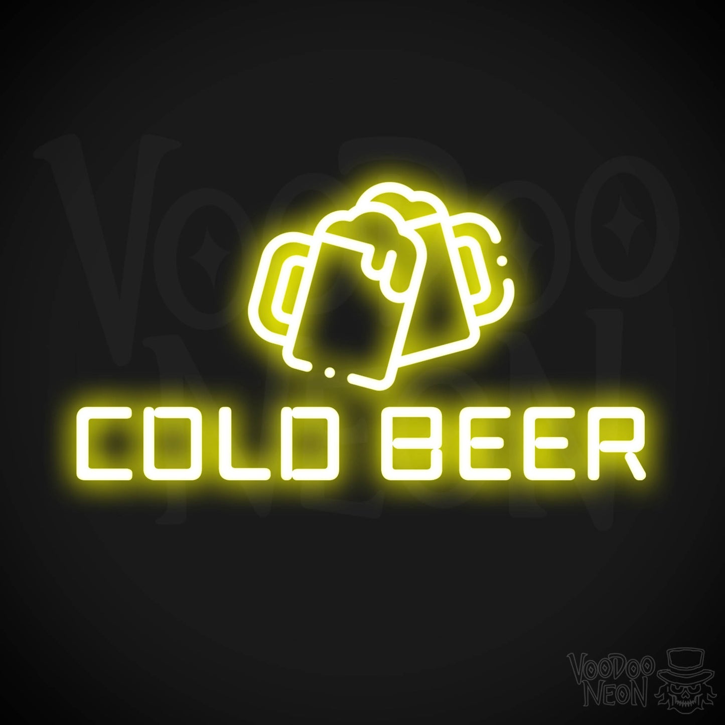 Neon Cold Beer Sign - Cold Beer Neon Sign - Bar Signs - Color Yellow