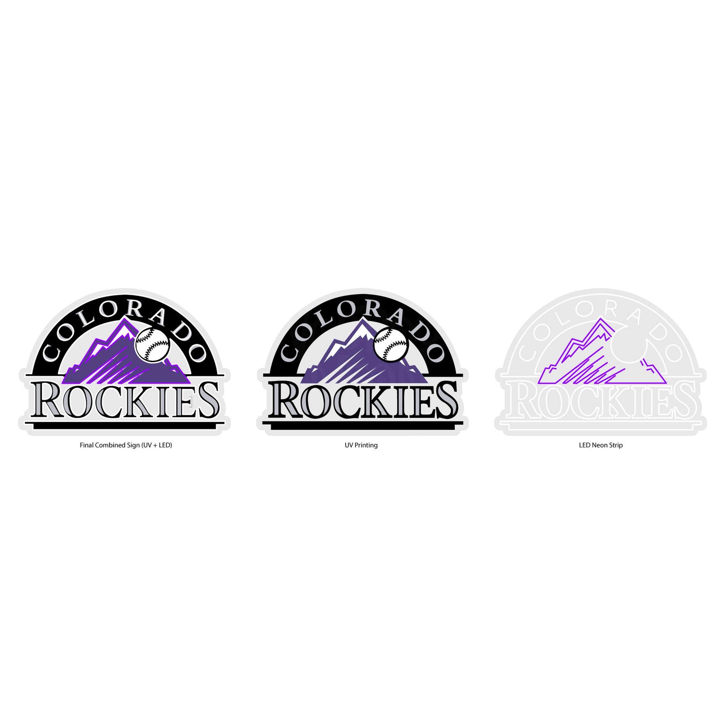 Colorado Rockies Neon Sign - Multi-Color;Colorado Rockies Neon Sign - MLB - Technical Drawing