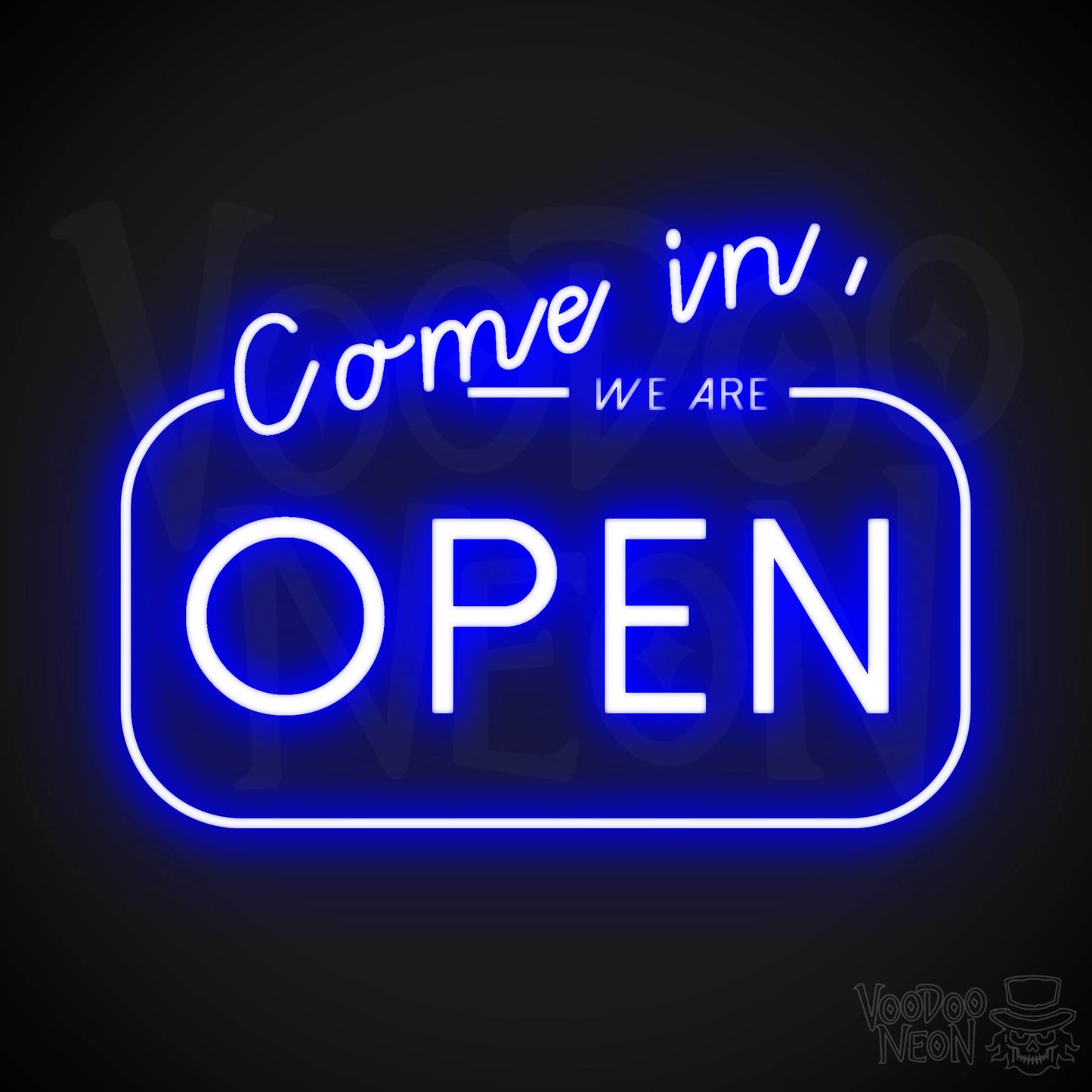 Come In We Are Open Neon Sign - Neon Open Signs - LED Open Signs - Color Dark Blue