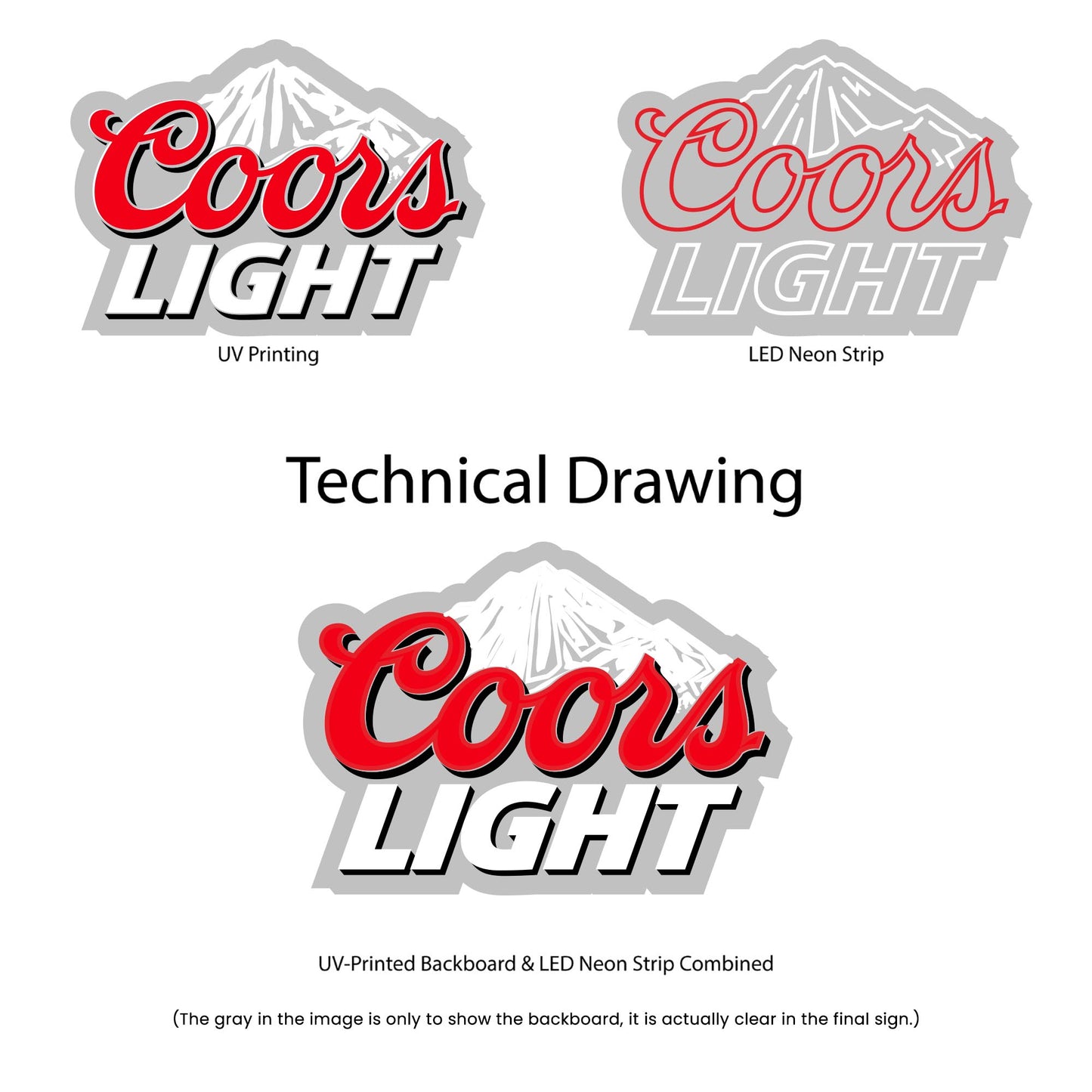 Coors Light Neon Sign - Multi-Color - Technical Drawing