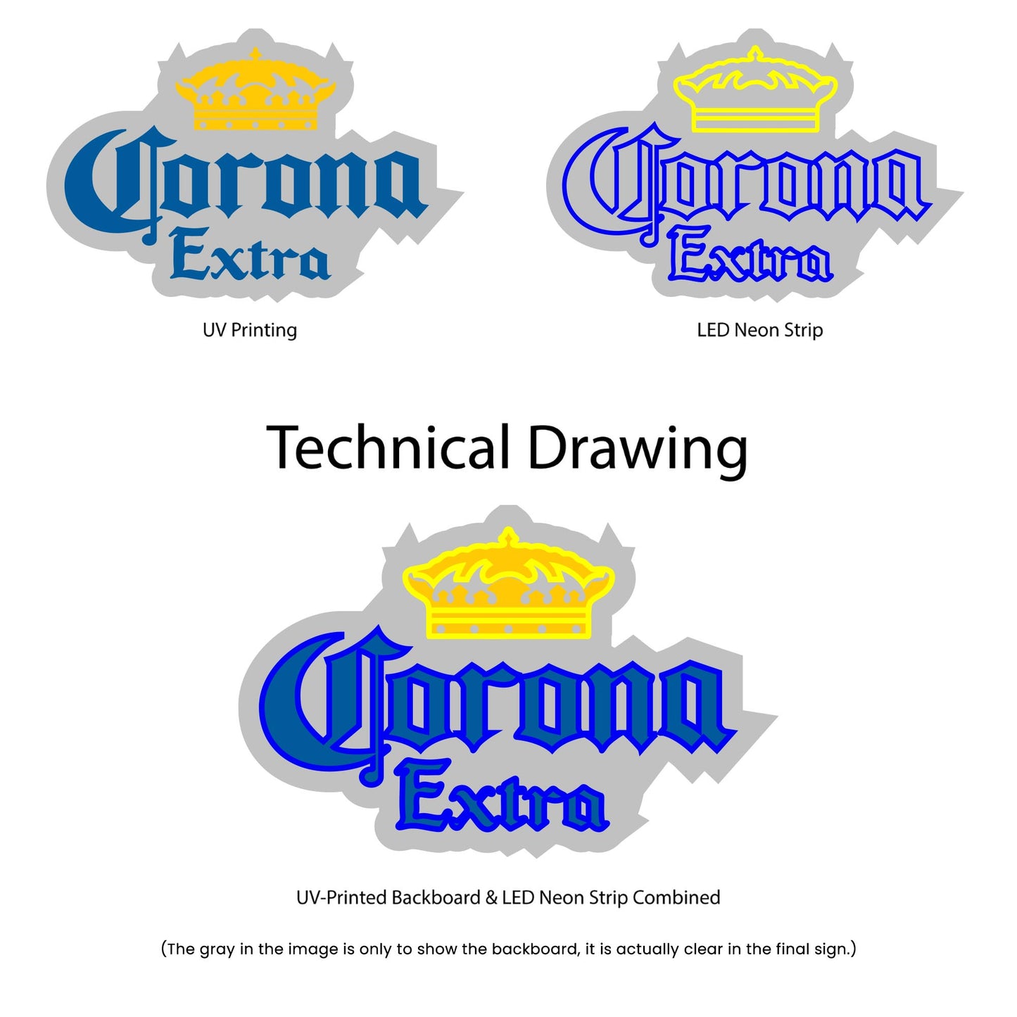 Corona Extra Neon Sign - Multi-Color - Technical Drawing