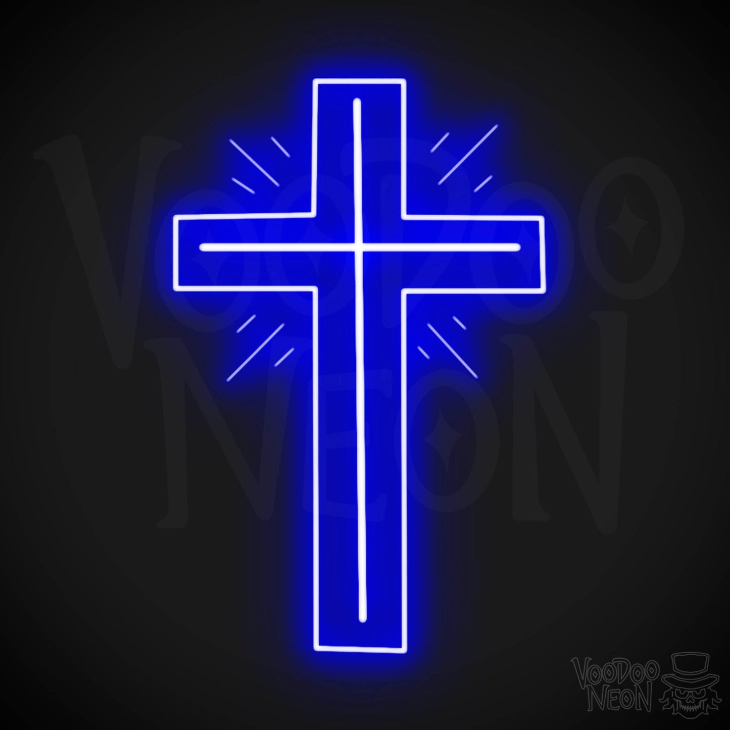 Neon Cross Sign - Neon Cross Wall Art - Cross Neon Sign - Color Dark Blue