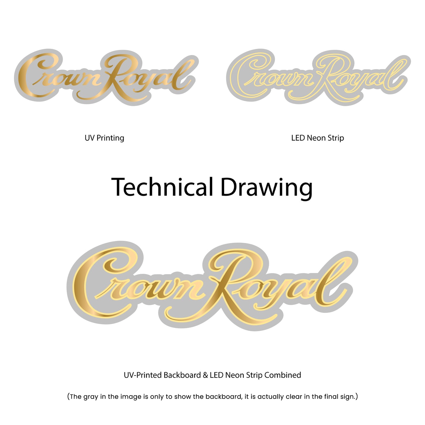 Crown Royal Neon Sign - Multi-Color - Technical Drawing