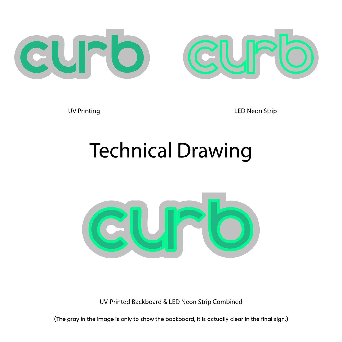 Curb neon sign technical drawing