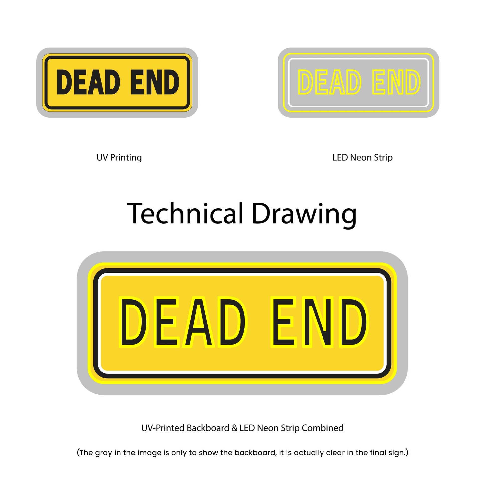 Dead End Neon Sign - Multi-Color - Technical Drawing