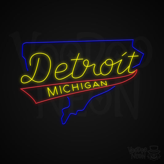 Detroit, Michigan Neon Sign - Multi-Color