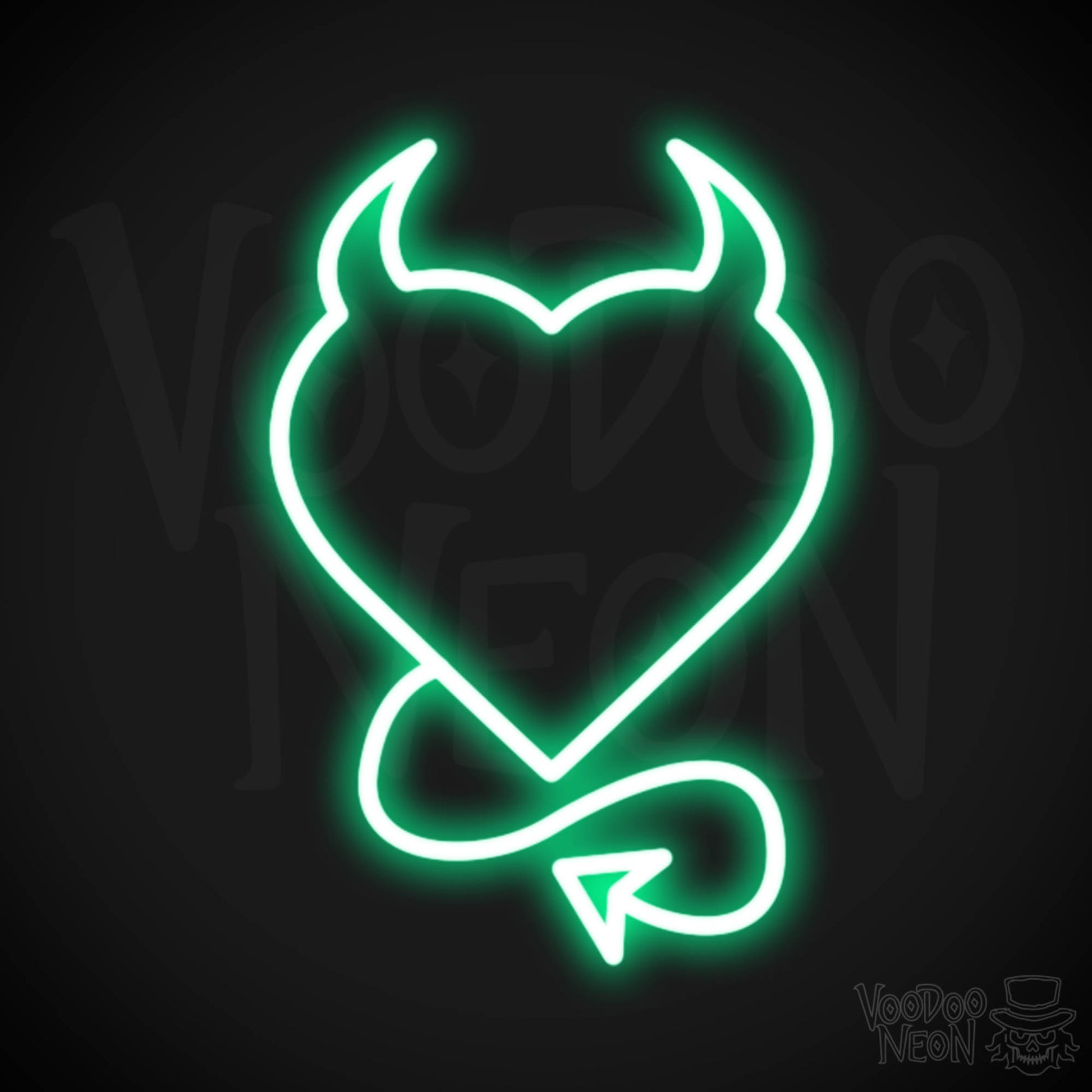 Devil Heart Neon Sign - Devil Heart Sign - Neon Devil Wall Art - Color Green