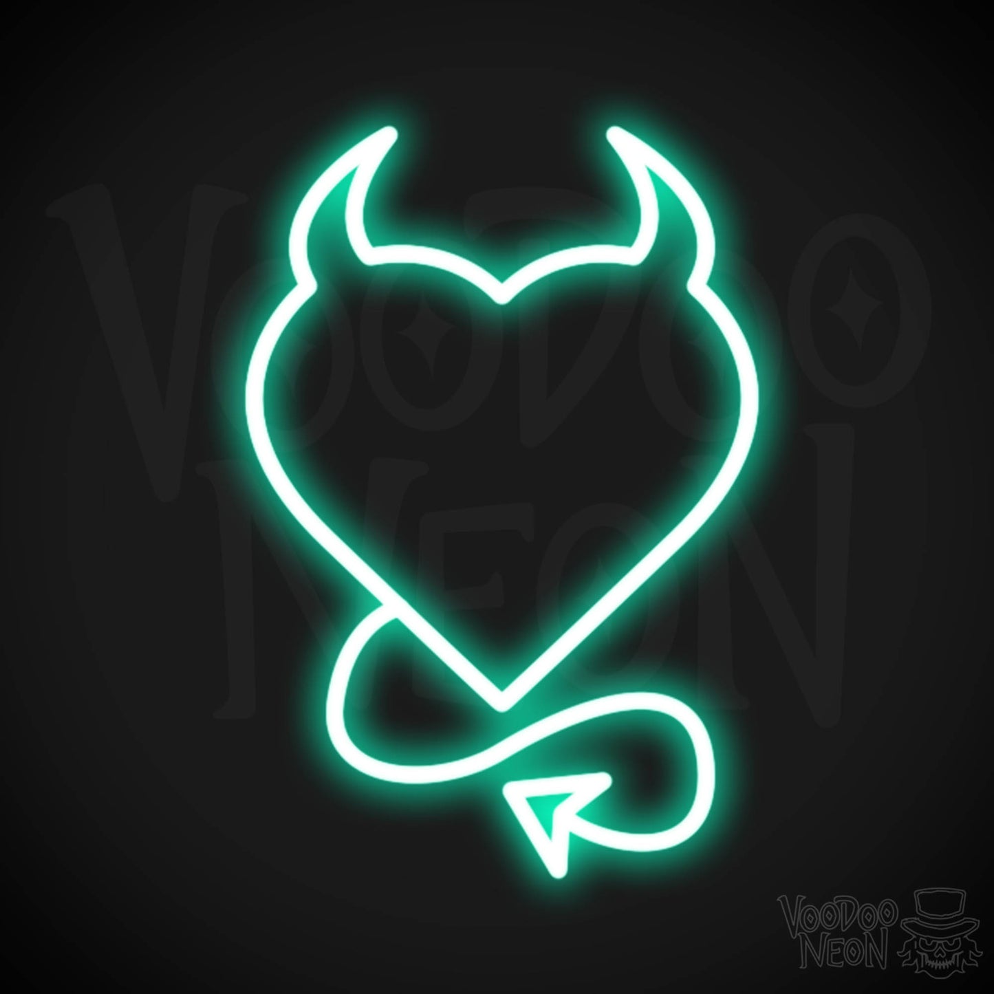 Devil Heart Neon Sign - Devil Heart Sign - Neon Devil Wall Art - Color Light Green