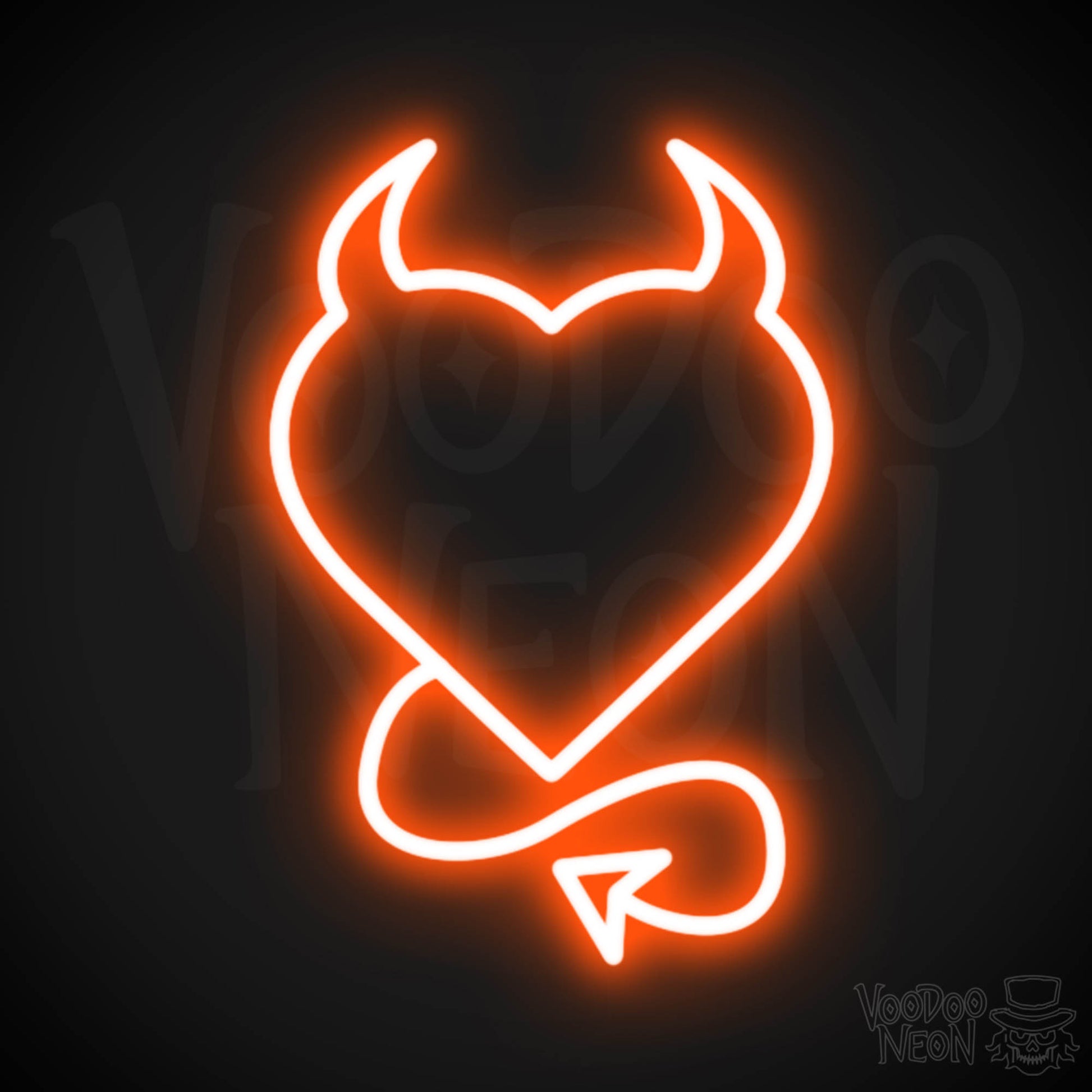 Devil Heart Neon Sign - Devil Heart Sign - Neon Devil Wall Art - Color Orange