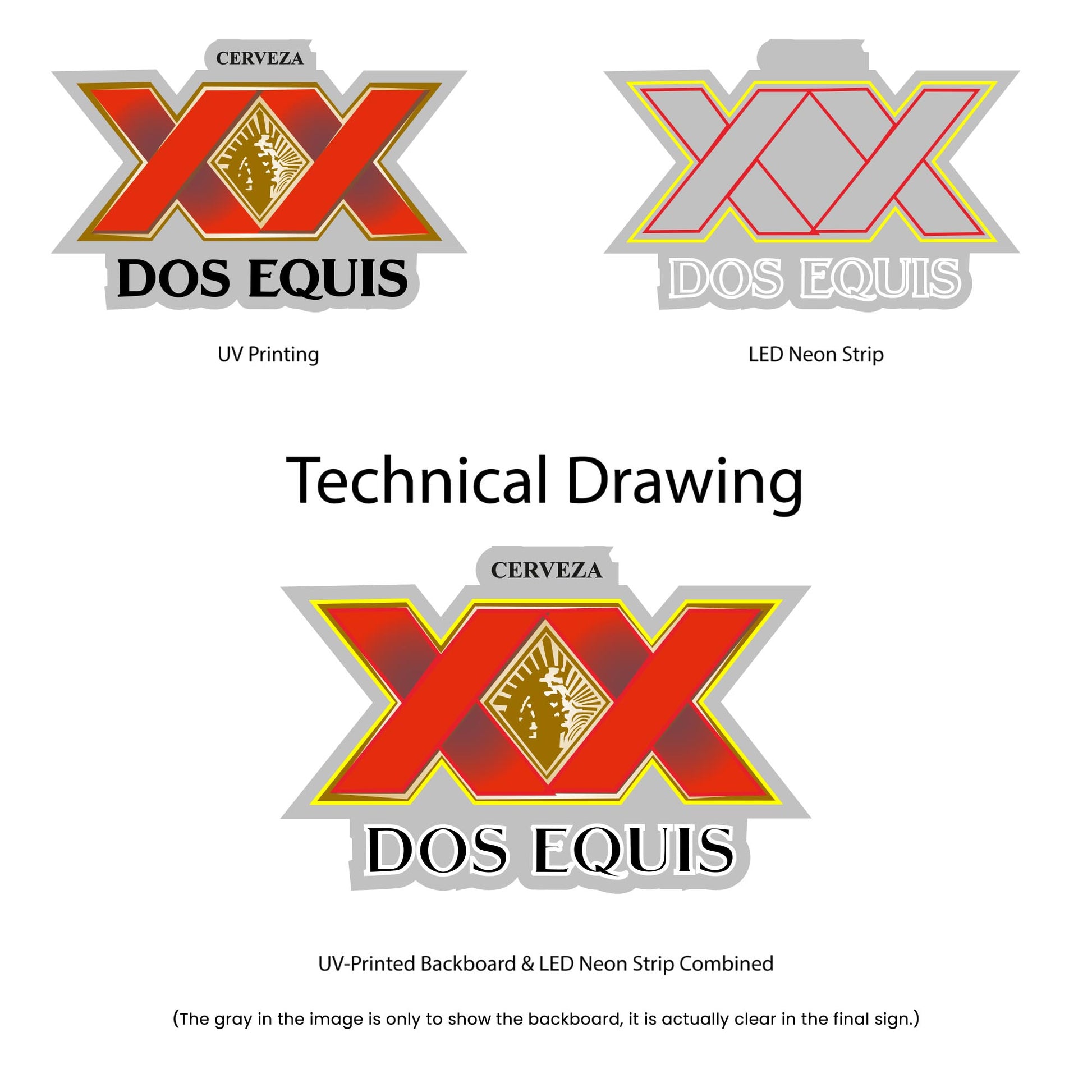 Dos Equis Neon Sign - Multi-Color - Technical Drawing