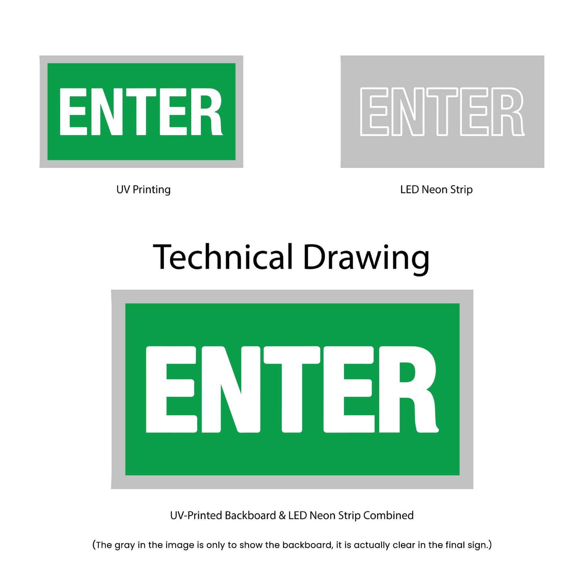 Enter Neon Sign - Multi-Color - Technical Drawing