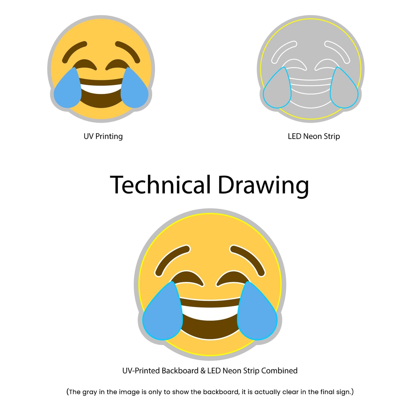 Face With Tears Of Joy Emoji Neon Sign - Multi-Color - Technical Drawing