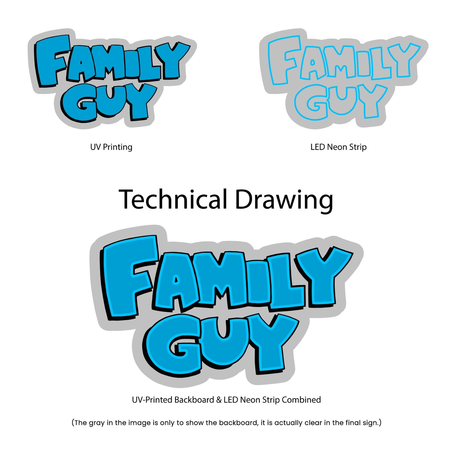 Family Guy Neon Sign - Multi-Color - Technical Drawing