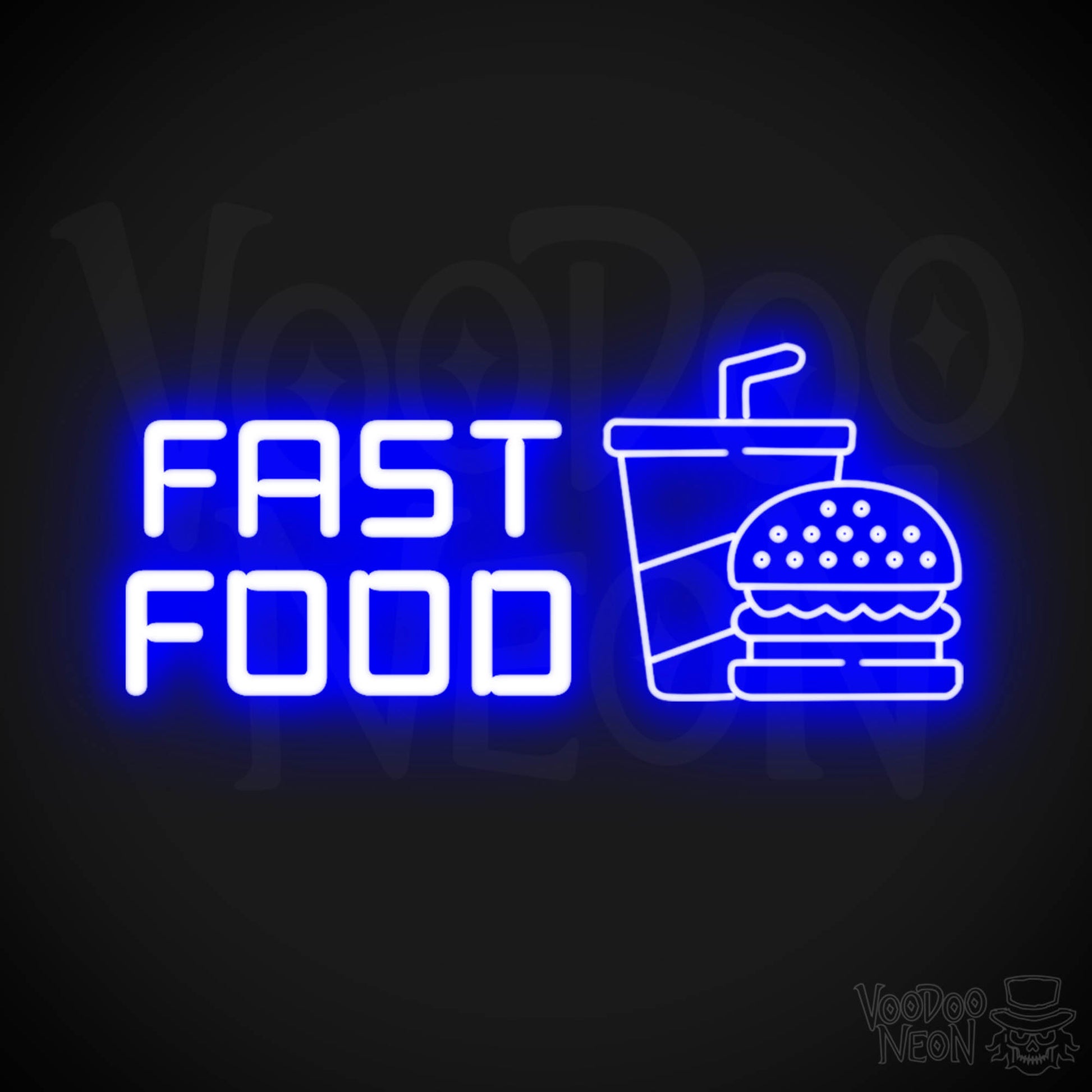 Fast Food Neon Sign - Neon Fast Food Sign - LED Sign - Color Dark Blue