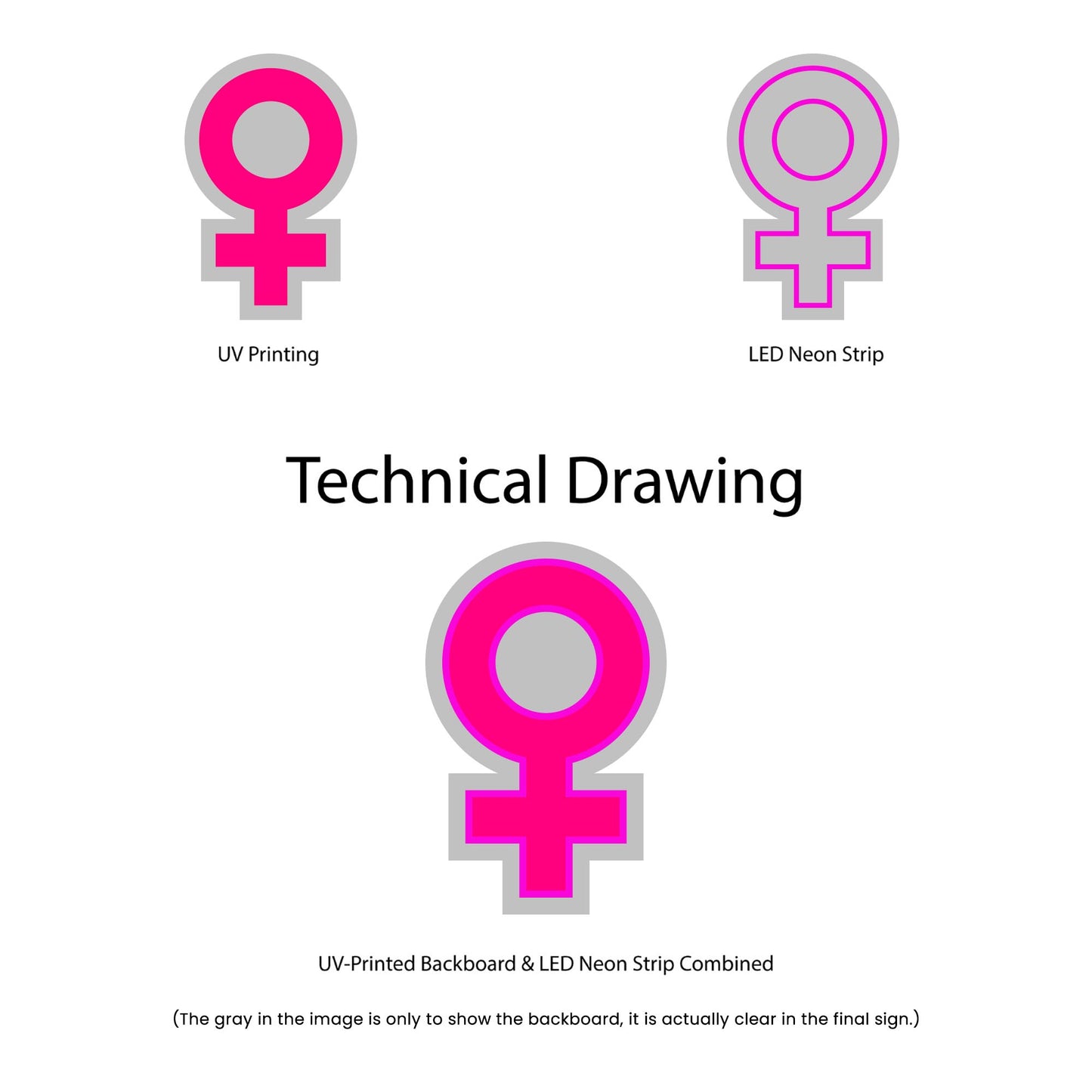 Female Symbol Neon Sign - Multi-Color - Technical Drawing