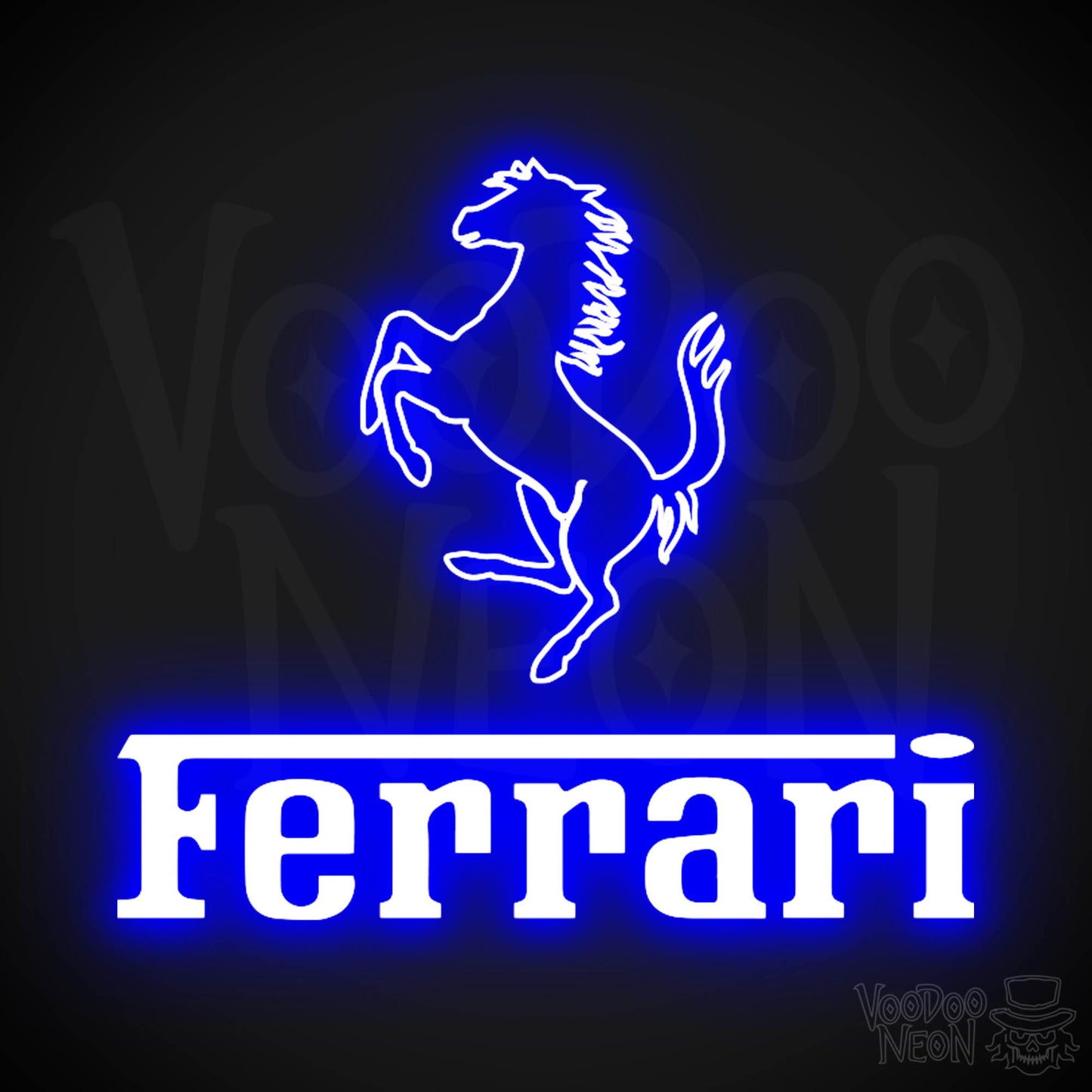Ferrari Neon Sign - Neon Ferrari Sign - Ferrari Logo Wall Art - Color Dark Blue