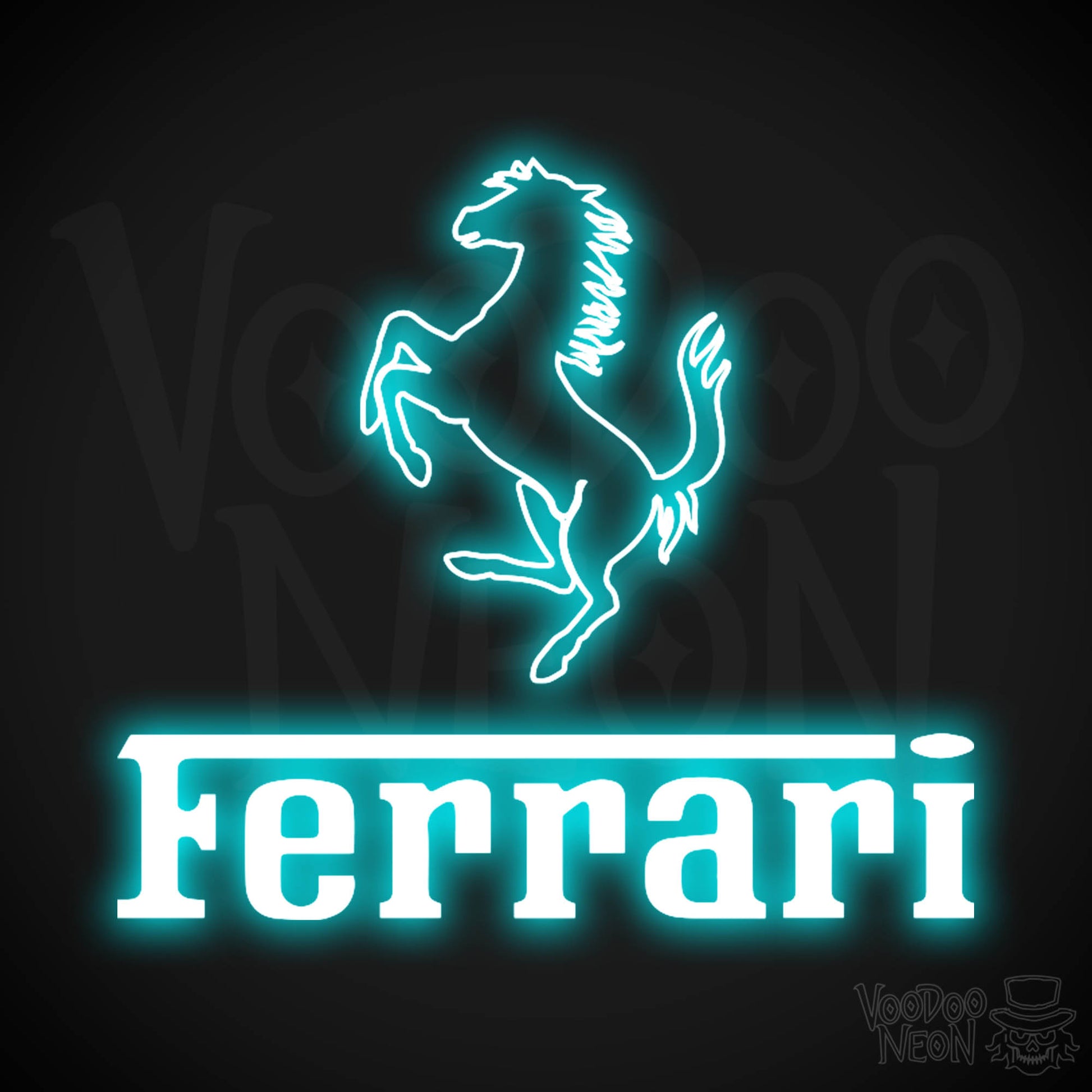 Ferrari Neon Sign - Neon Ferrari Sign - Ferrari Logo Wall Art - Color Ice Blue