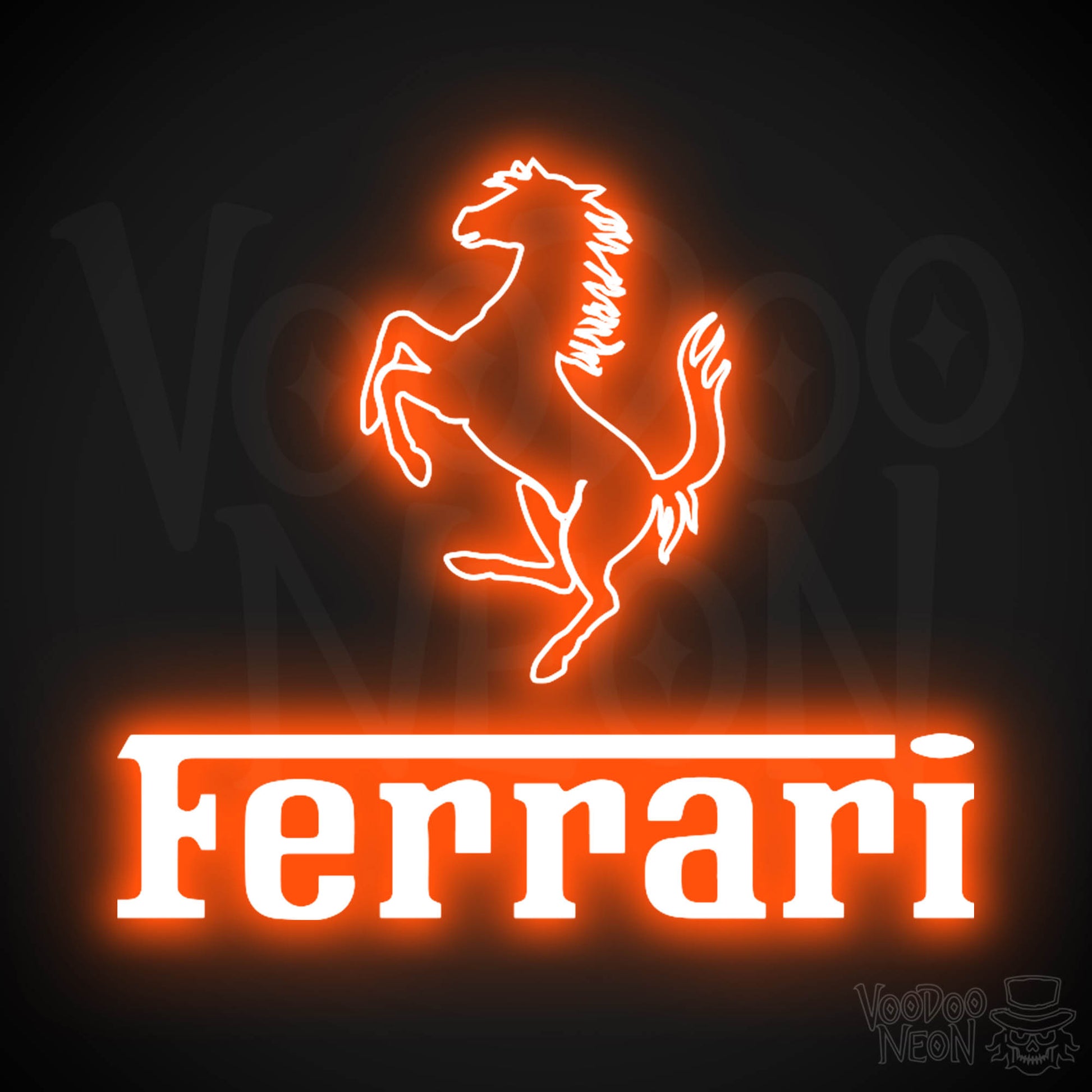 Ferrari Neon Sign - Neon Ferrari Sign - Ferrari Logo Wall Art - Color Orange