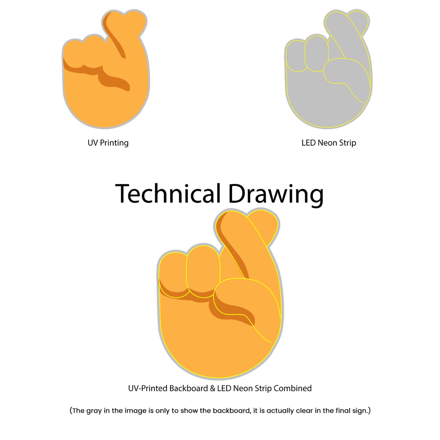 Fingers Crossed Emoji Neon Sign - Multi-Color - Technical Drawing