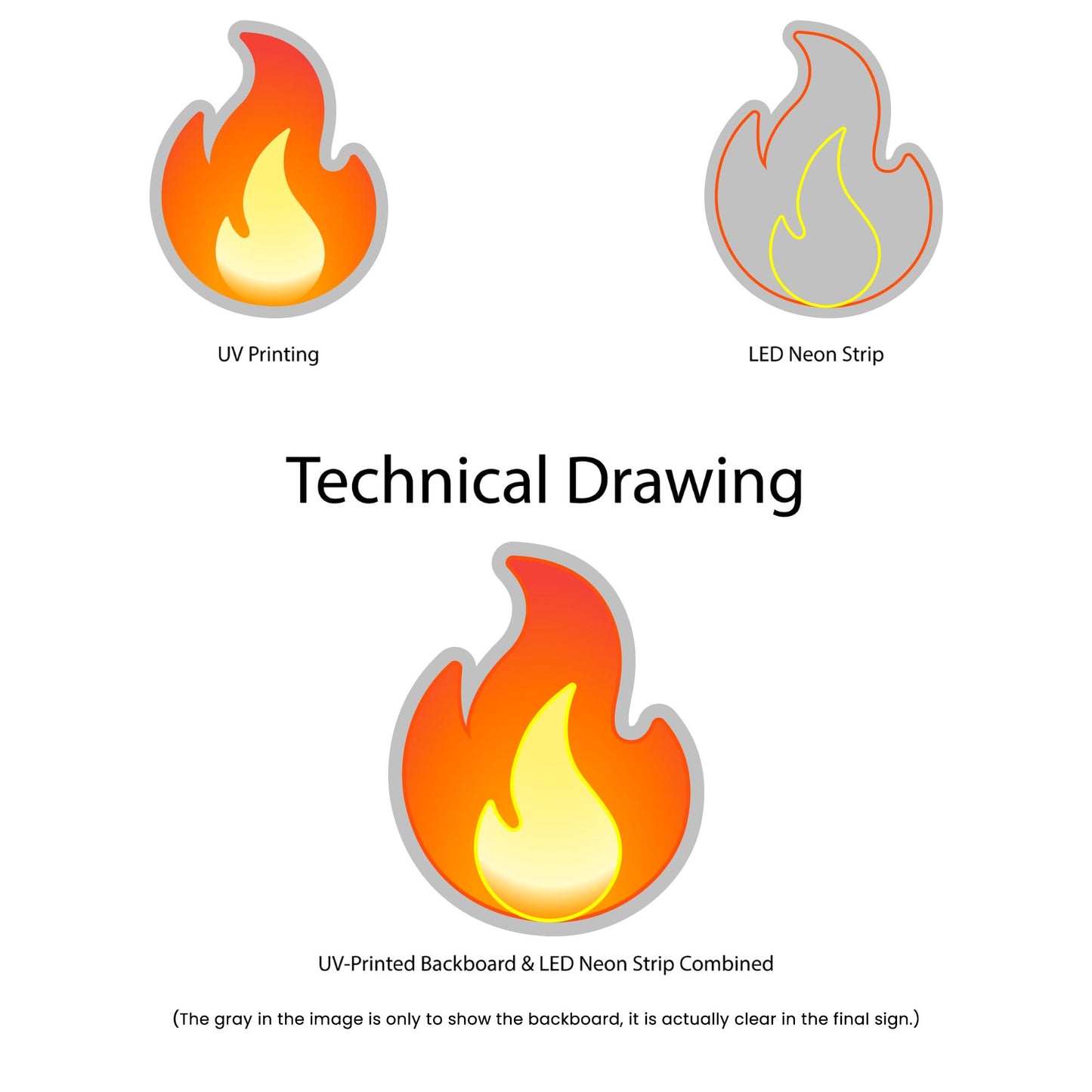 Fire Emoji Neon Sign - Multi-Color - Technical Drawing