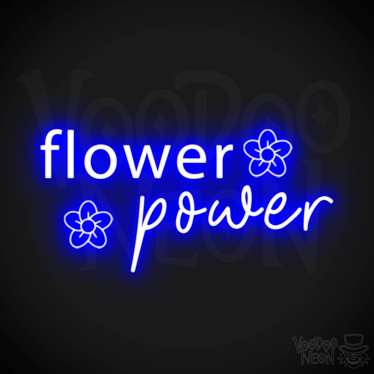 Flower Power Neon Sign - Neon Flower Power Sign - Color Dark Blue