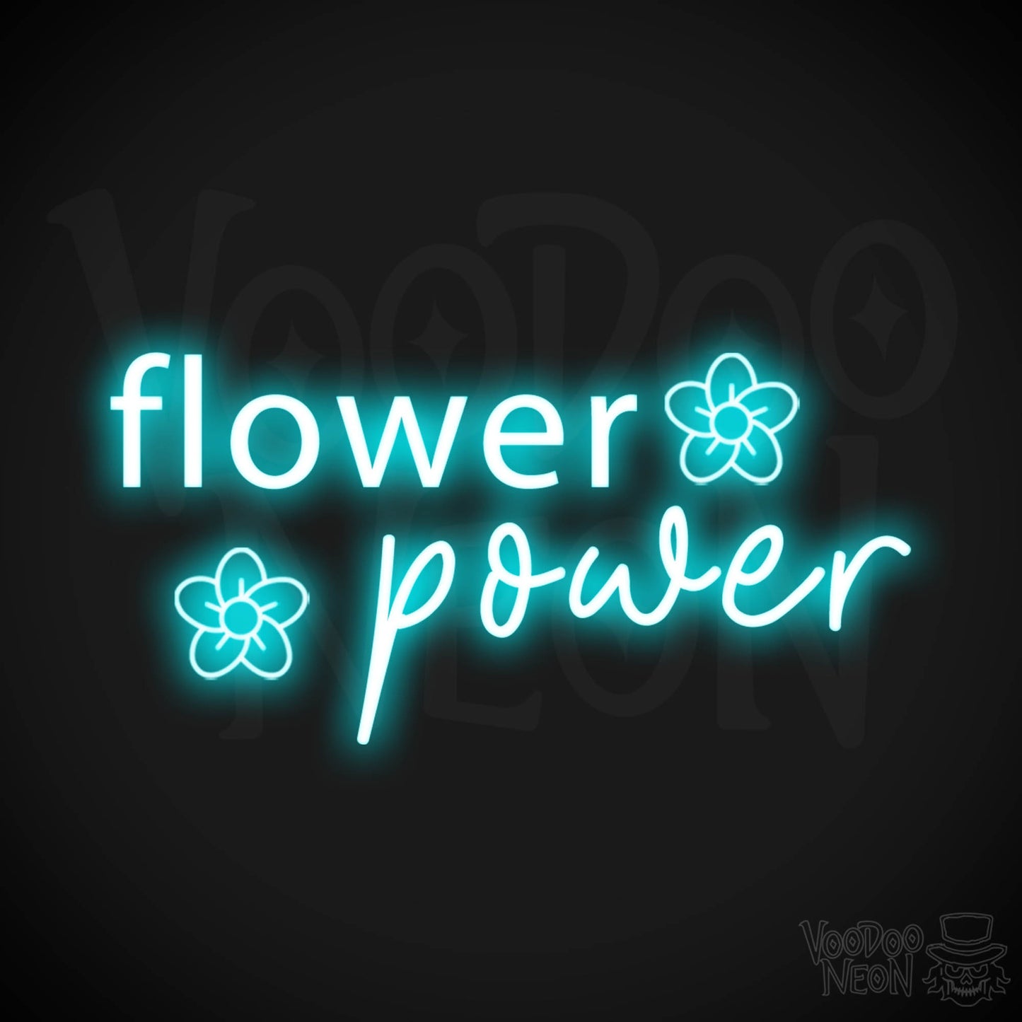 Flower Power Neon Sign - Neon Flower Power Sign - Color Ice Blue