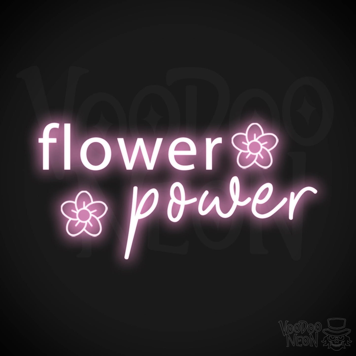 Flower Power Neon Sign - Neon Flower Power Sign - Color Light Pink