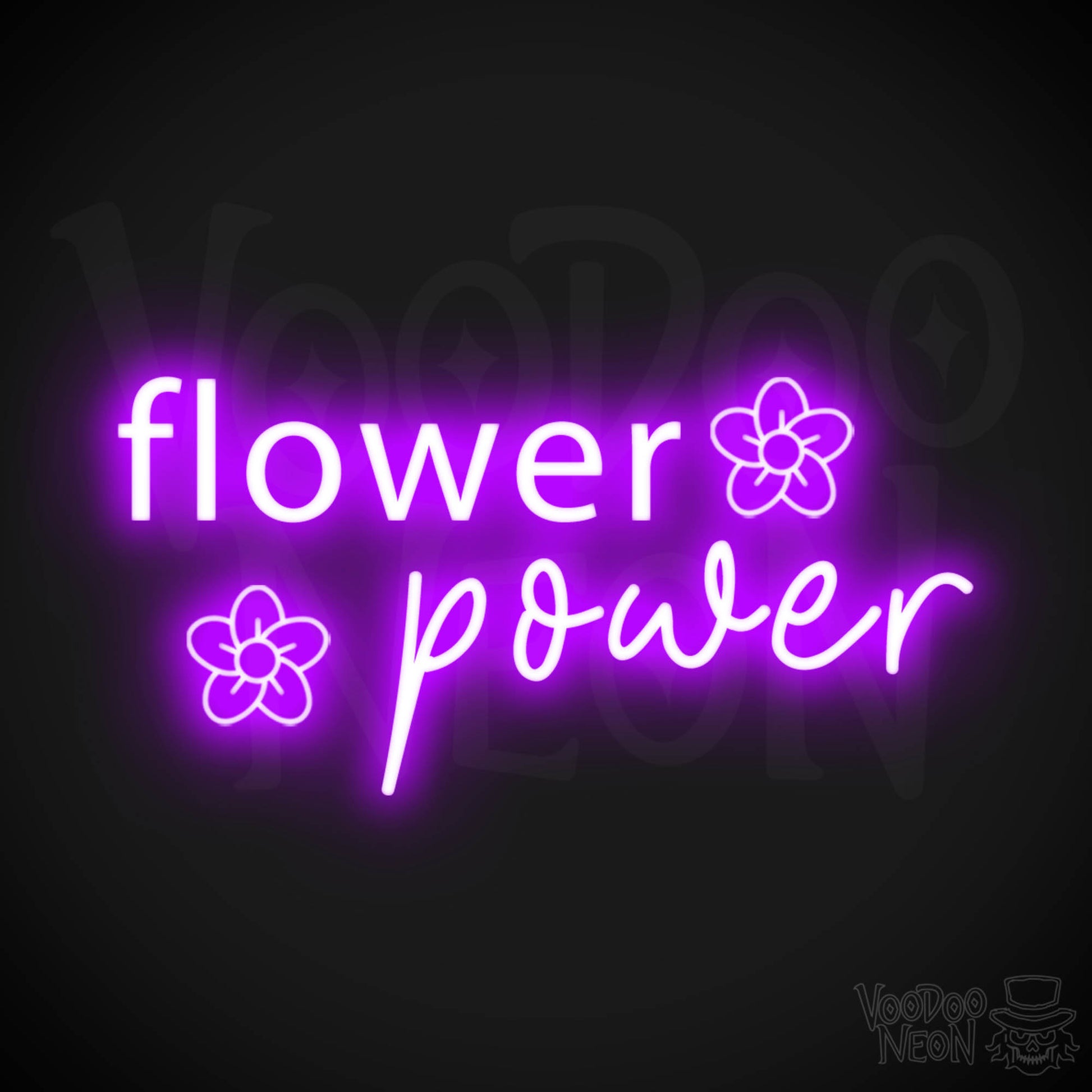 Flower Power Neon Sign - Neon Flower Power Sign - Color Purple