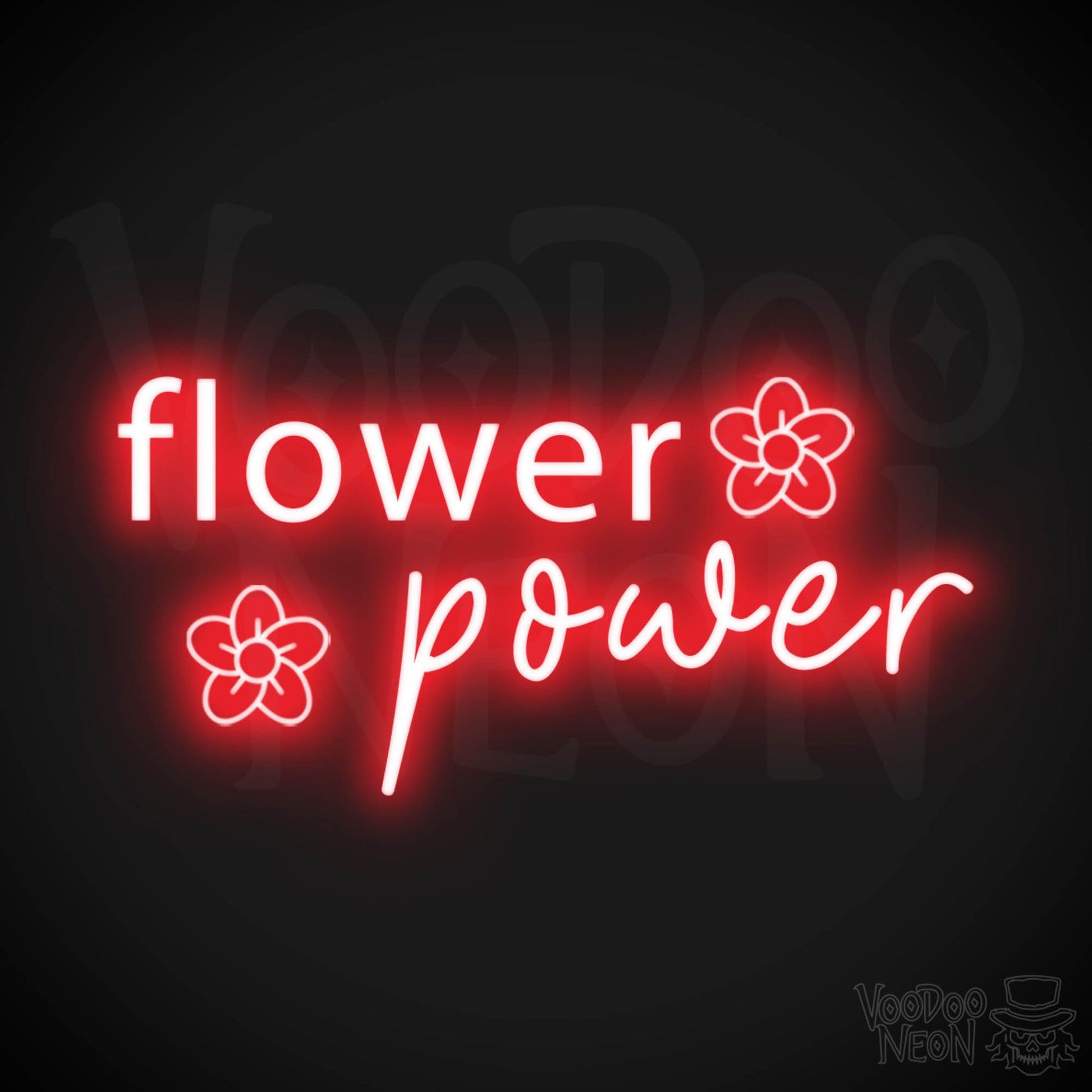 Flower Power Neon Sign - Neon Flower Power Sign - Color Red