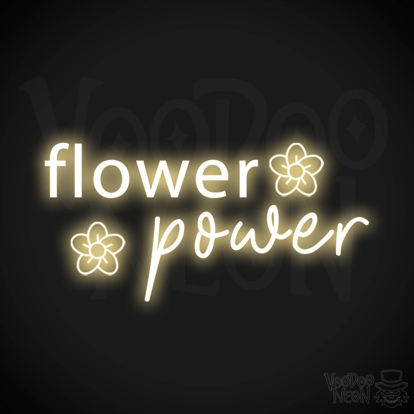 Flower Power Neon Sign - Neon Flower Power Sign - Color Warm White