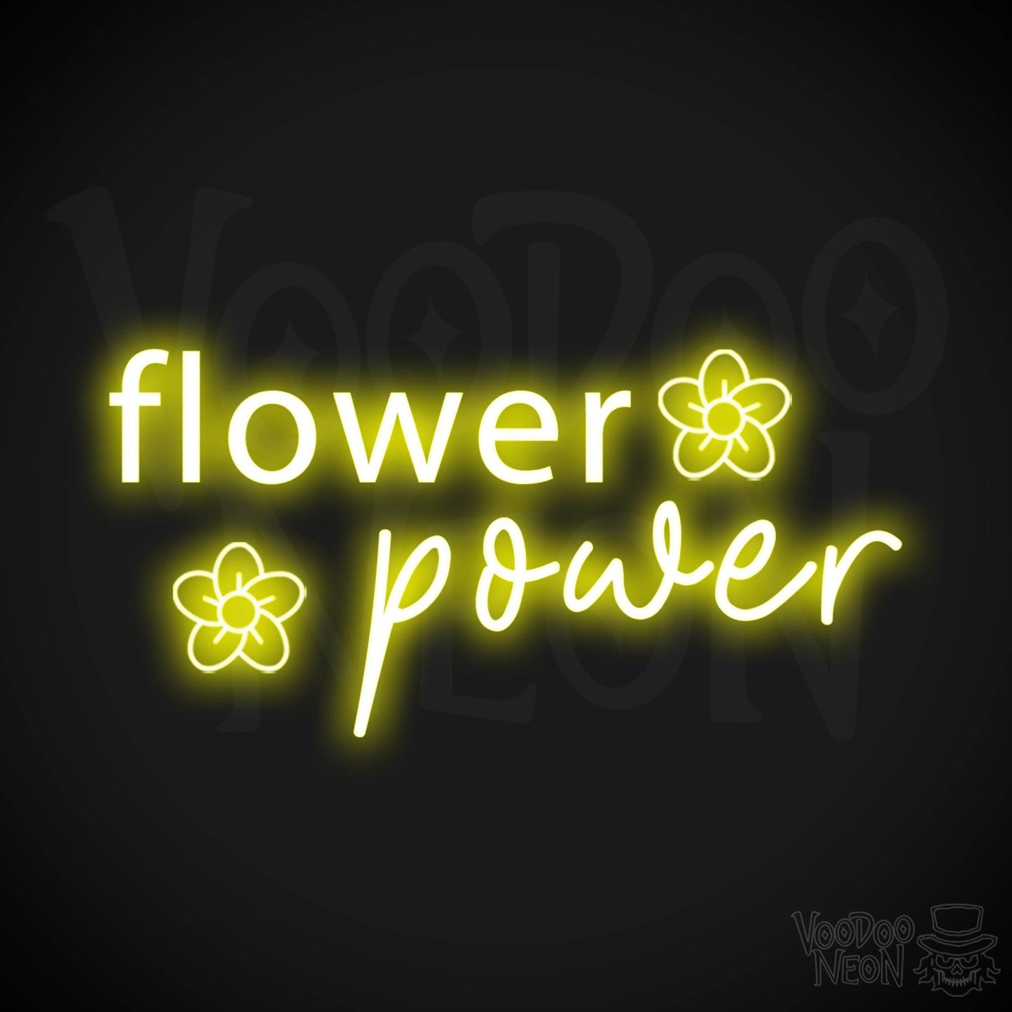 Flower Power Neon Sign - Neon Flower Power Sign - Color Yellow