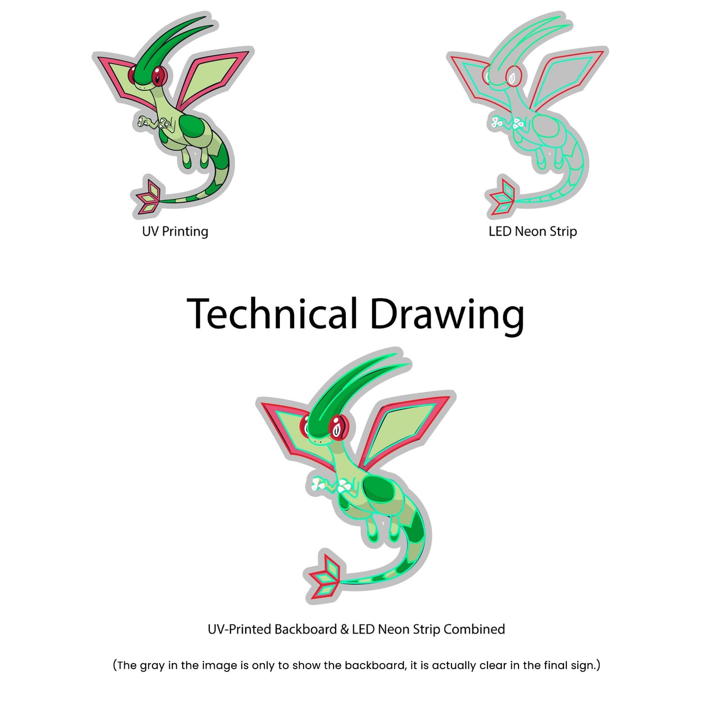 Flygon Neon Sign - Multi-Color - Technical Drawing