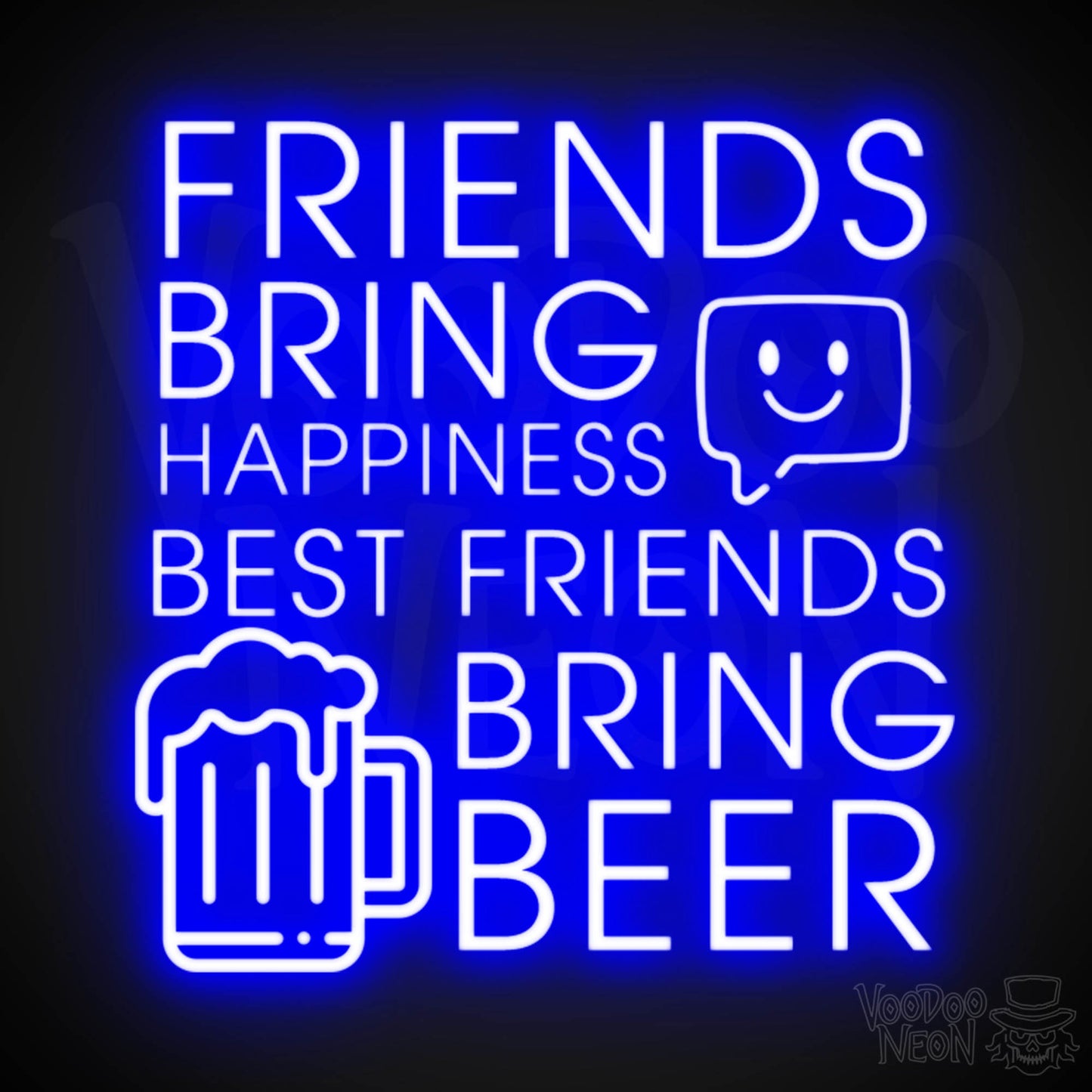 Friends Bring Happiness Best Friends Bring Beer Neon Sign - LED Lights Wall Art - Color Dark Blue