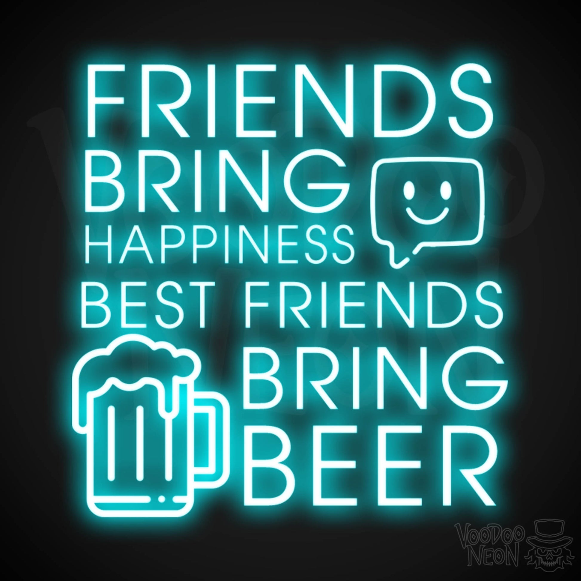 Friends Bring Happiness Best Friends Bring Beer Neon Sign - LED Lights Wall Art - Color Ice Blue