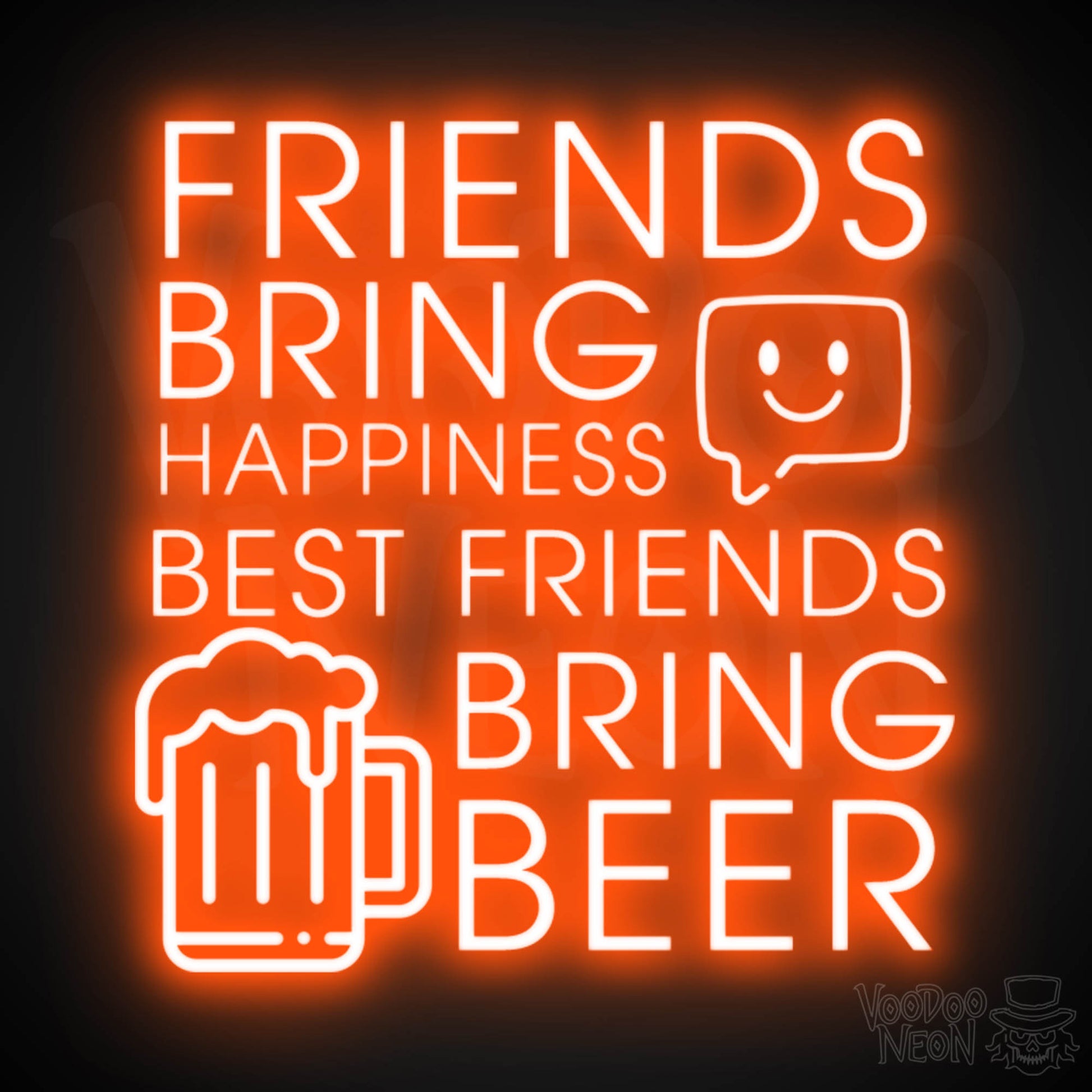 Friends Bring Happiness Best Friends Bring Beer Neon Sign - LED Lights Wall Art - Color Orange
