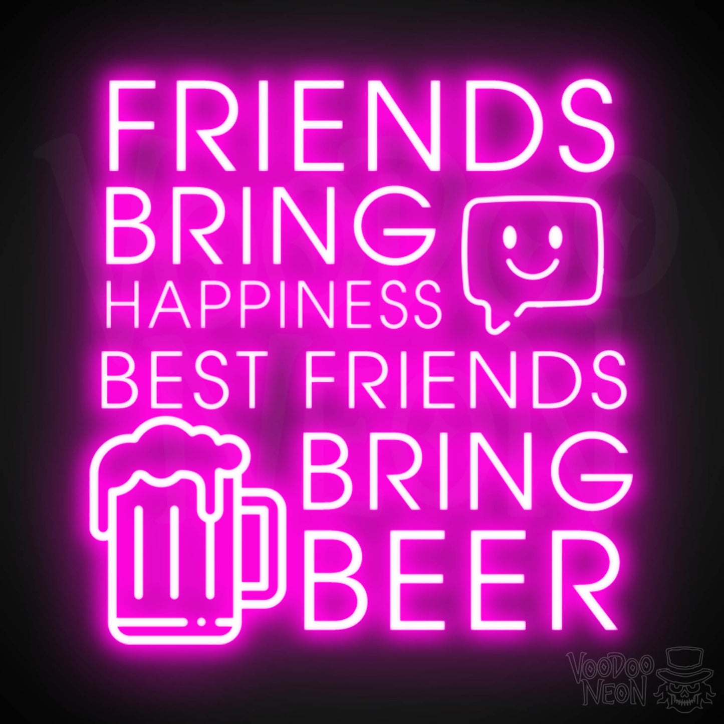 Friends Bring Happiness Best Friends Bring Beer Neon Sign - LED Lights Wall Art - Color Pink