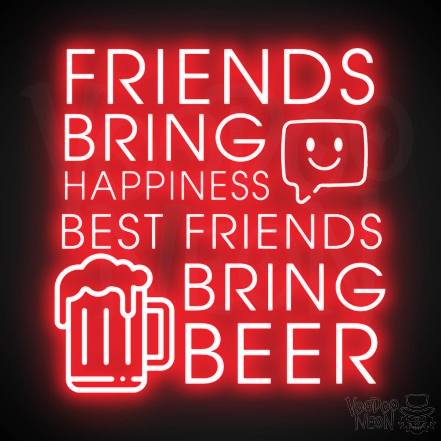 Friends Bring Happiness Best Friends Bring Beer Neon Sign - LED Lights Wall Art - Color Red