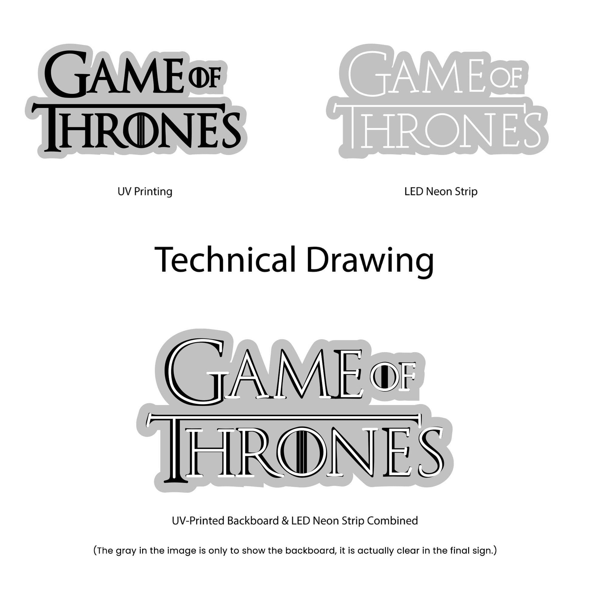 Game of Thrones Neon Sign - Multi-Color - Technical Drawing