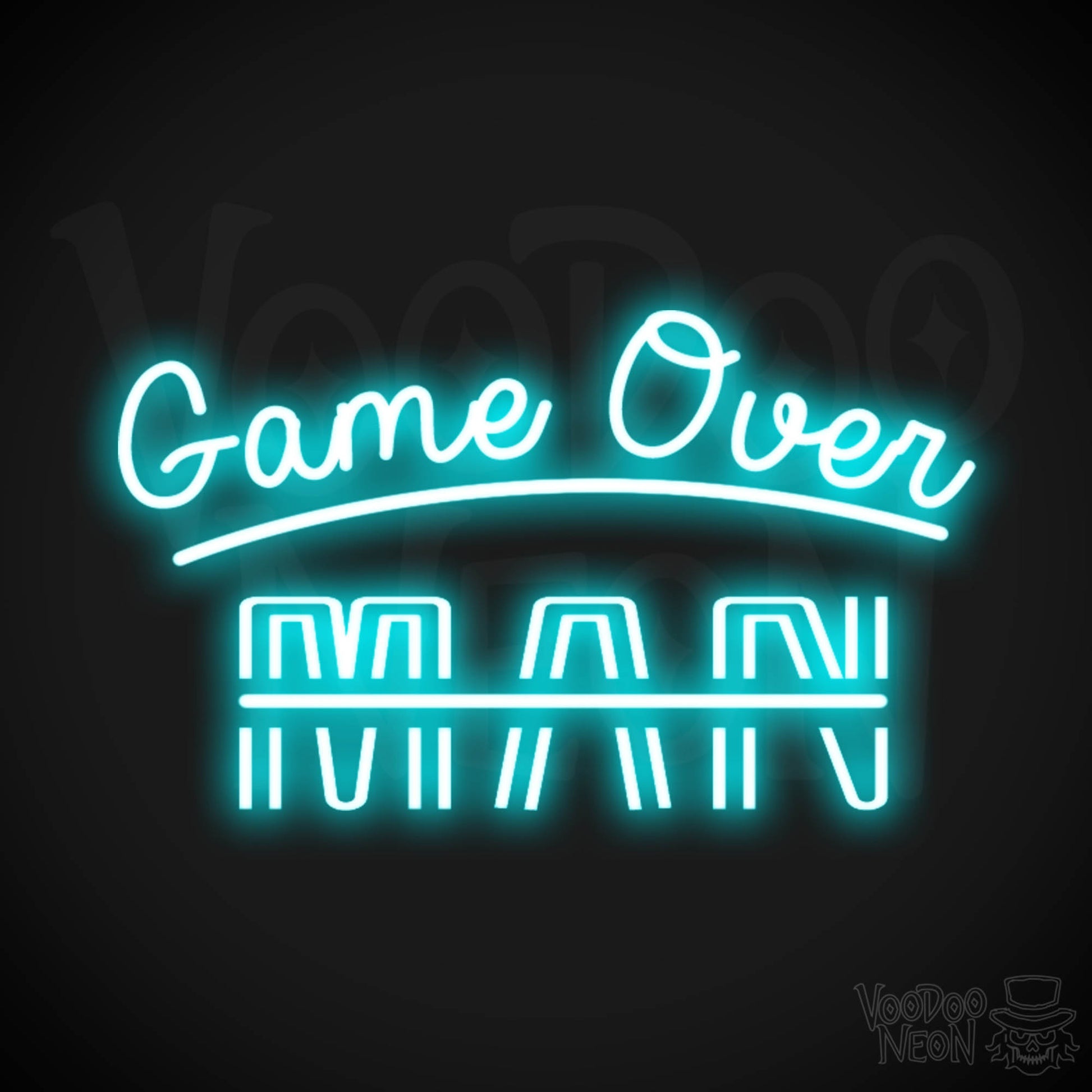 Game Over Man Neon Sign - Game Over Man Light Up Sign - Wall Art - Color Ice Blue