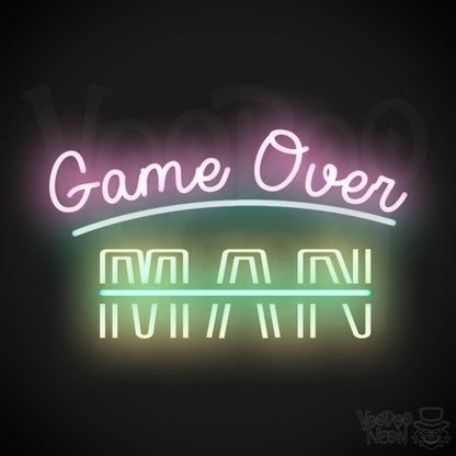 Game Over Man Neon Sign - Game Over Man Light Up Sign - Wall Art - Color Multi-Color