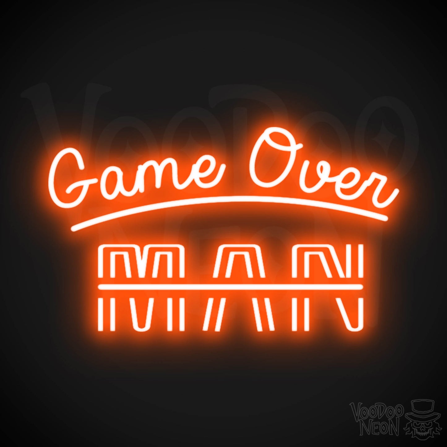 Game Over Man Neon Sign - Game Over Man Light Up Sign - Wall Art - Color Orange